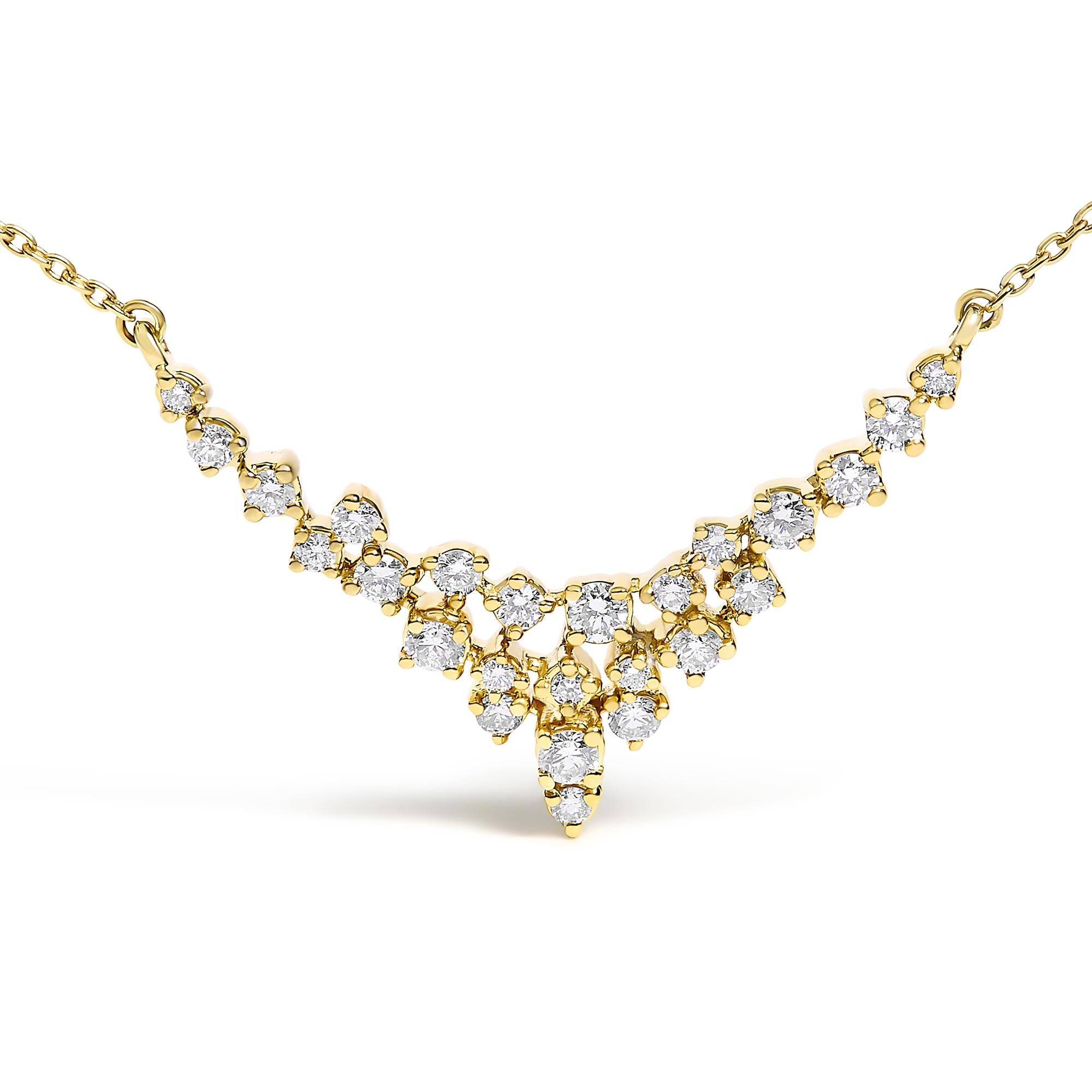 14K Yellow Gold 1/2 Cttw Diamond Scattered "V" Necklace (I-J Color, SI2-I1 Clarity) - 18" Inches - Mom - Friggin Jewelry Premium