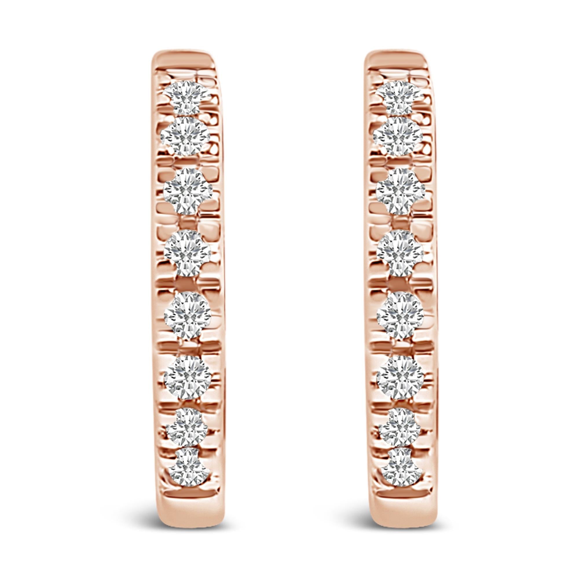 14K Rose Gold 1/5 CTW Diamond Huggie Hoop Earrings (K-L Color, I2-I3 Clarity) - Friggin Jewelry