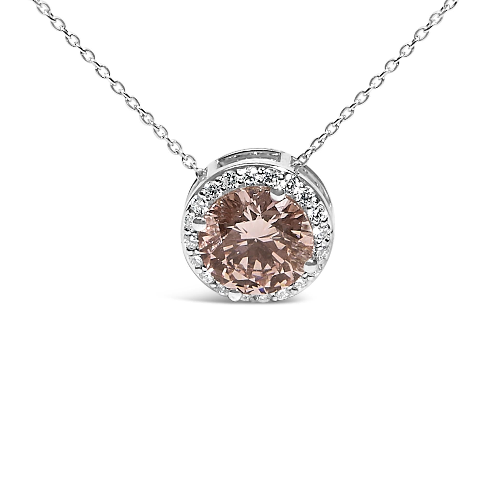 14K White Gold 2 3/8 Cttw Lab Grown Pink Diamond Solitaire with Halo Pendant Necklace - 17" Inches - Friggin Jewelry Premium