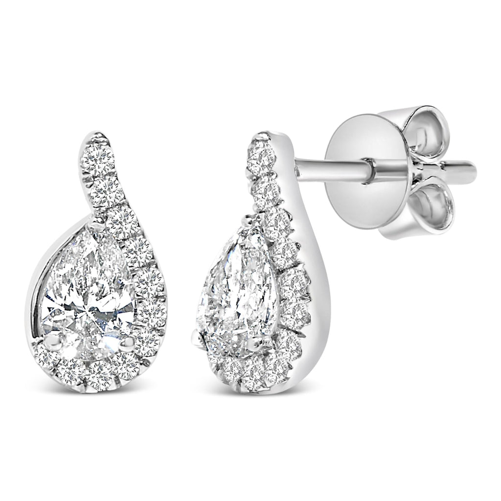 Aretes tipo lágrima con halo de diamantes cultivados en laboratorio de 5/8 quilates en oro blanco de 14 quilates - Friggin Jewelry