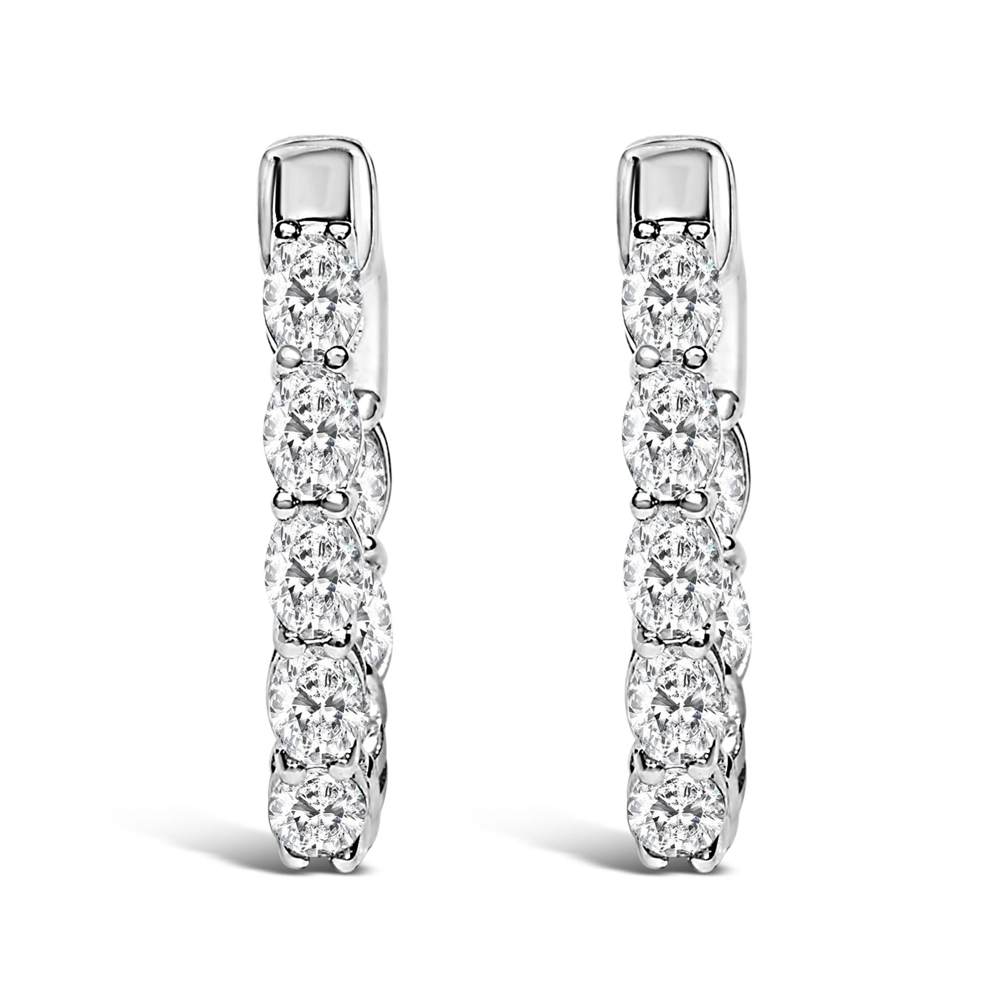 14K White Gold 2 3/4 Cttw Oval Cut Lab Grown Diamond Inside Out Hoop Earrings - Friggin Jewelry Premium
