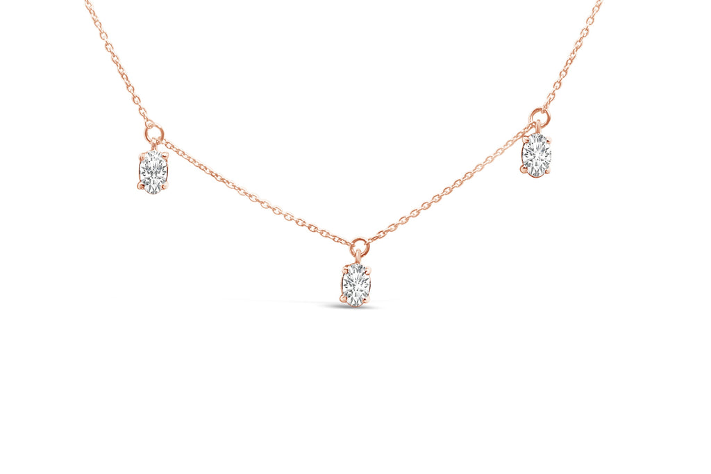 Collana pendente con diamanti ovali coltivati ​​in laboratorio da 1 3/8 carati in oro rosa 14 carati - 17 pollici - Friggin Jewelry