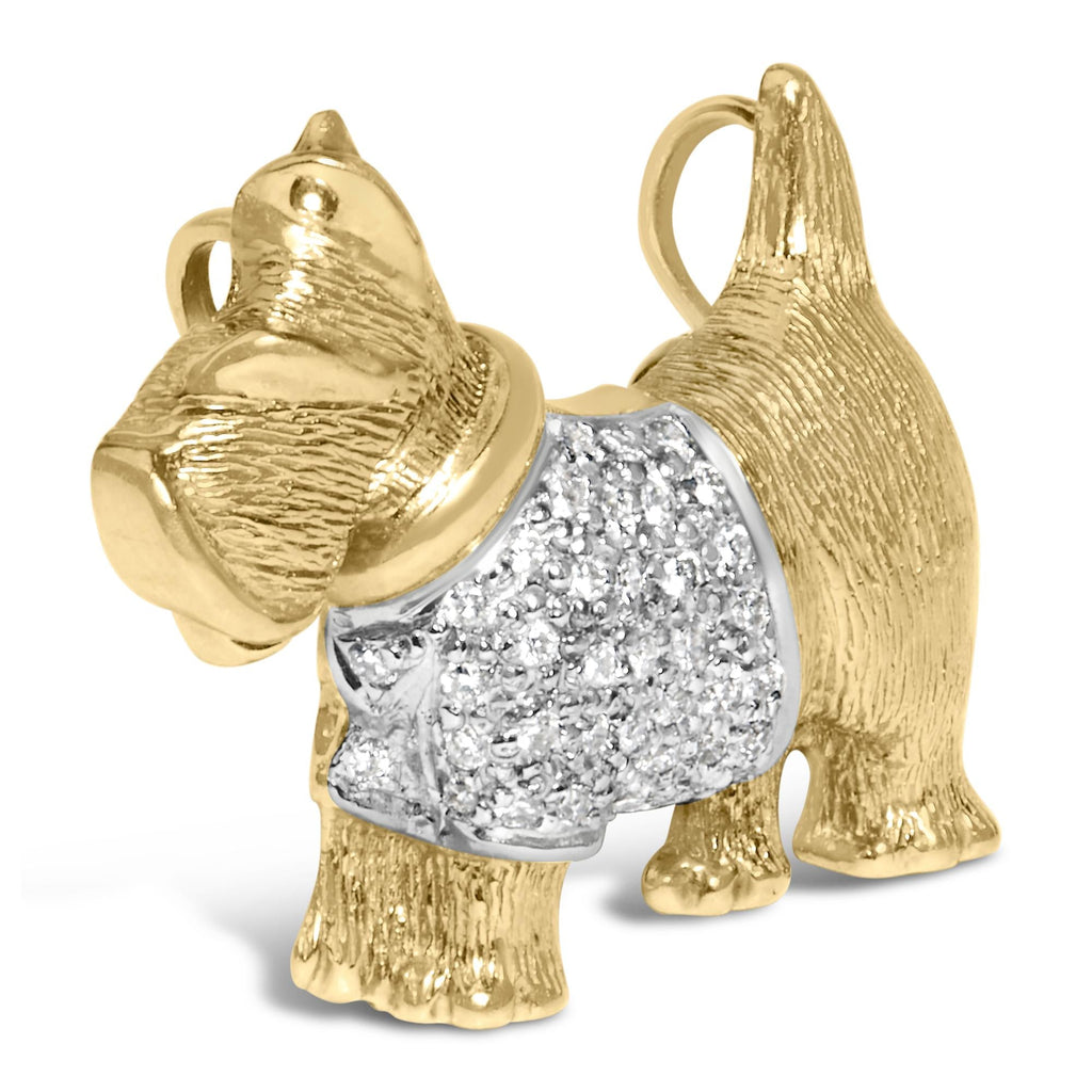 18K Yellow Gold1/3 Cttw Diamond Scottish Terrier Brooch Pin and Pendant with Satin Finish (G-H Color, VS2-SI1 Clarity) - Chain Not Included - Friggin Jewelry