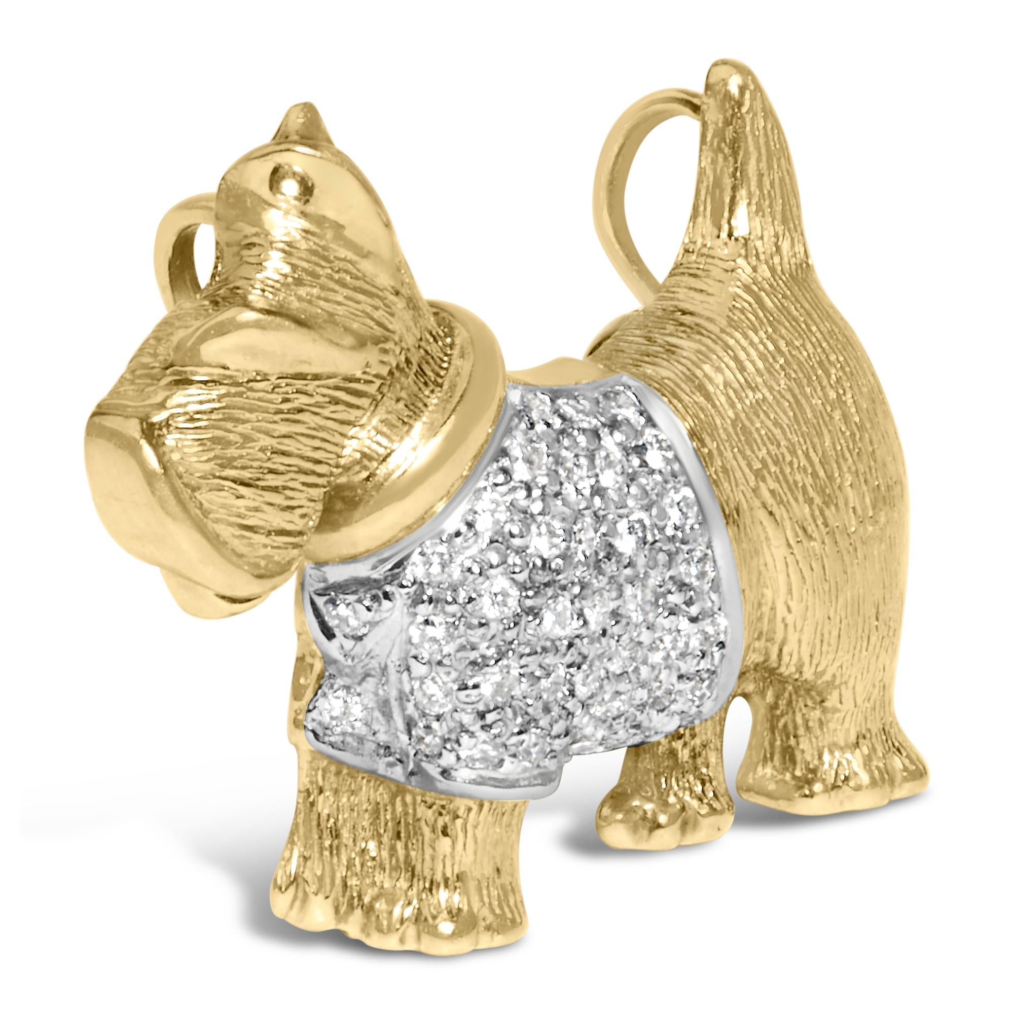 18K Yellow Gold1/3 Cttw Diamond Scottish Terrier Brooch Pin and Pendant with Satin Finish (G-H Color, VS2-SI1 Clarity) - Chain Not Included - Friggin Jewelry
