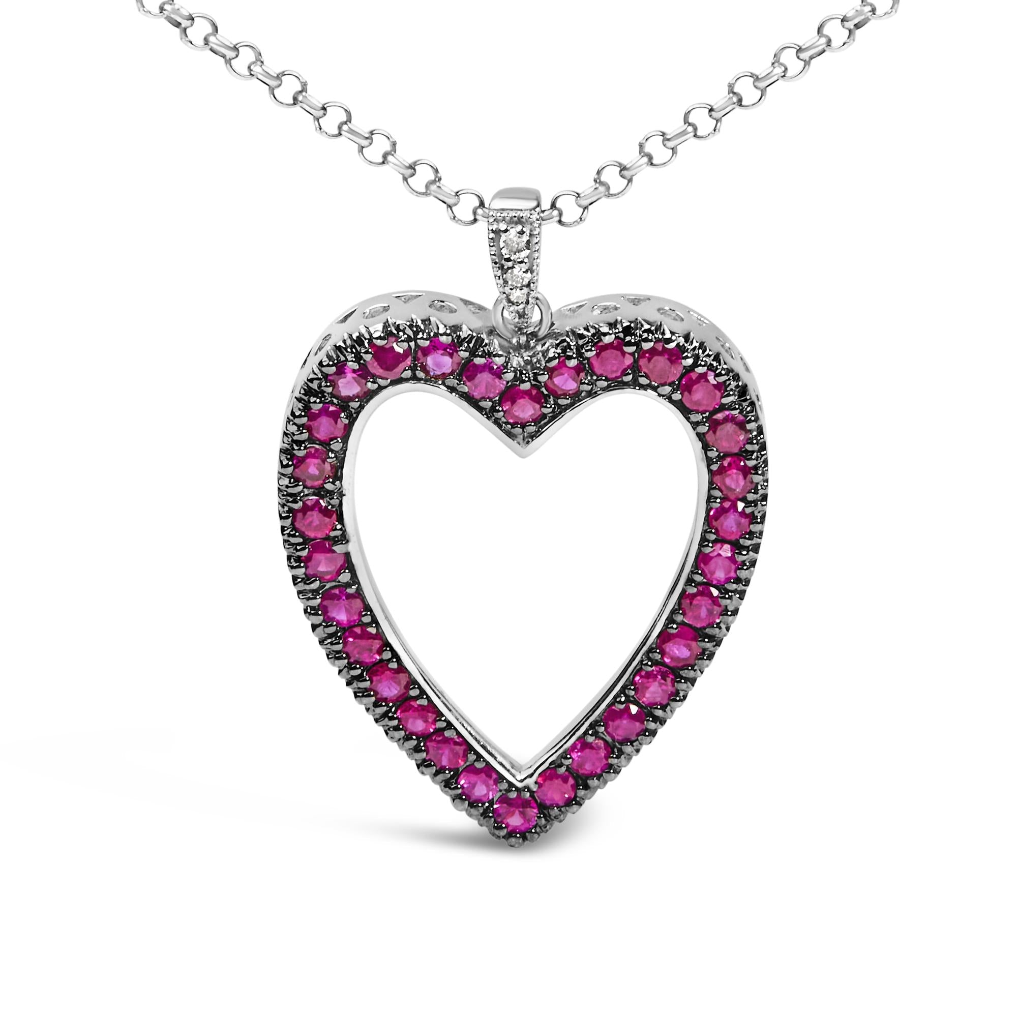 18K 1/3 Cttw Diamond and Red Ruby Open Heart with Black Rhodium 18" Pendant Necklace (G-H Color, VS2-SI1 Clarity) - Friggin Jewelry