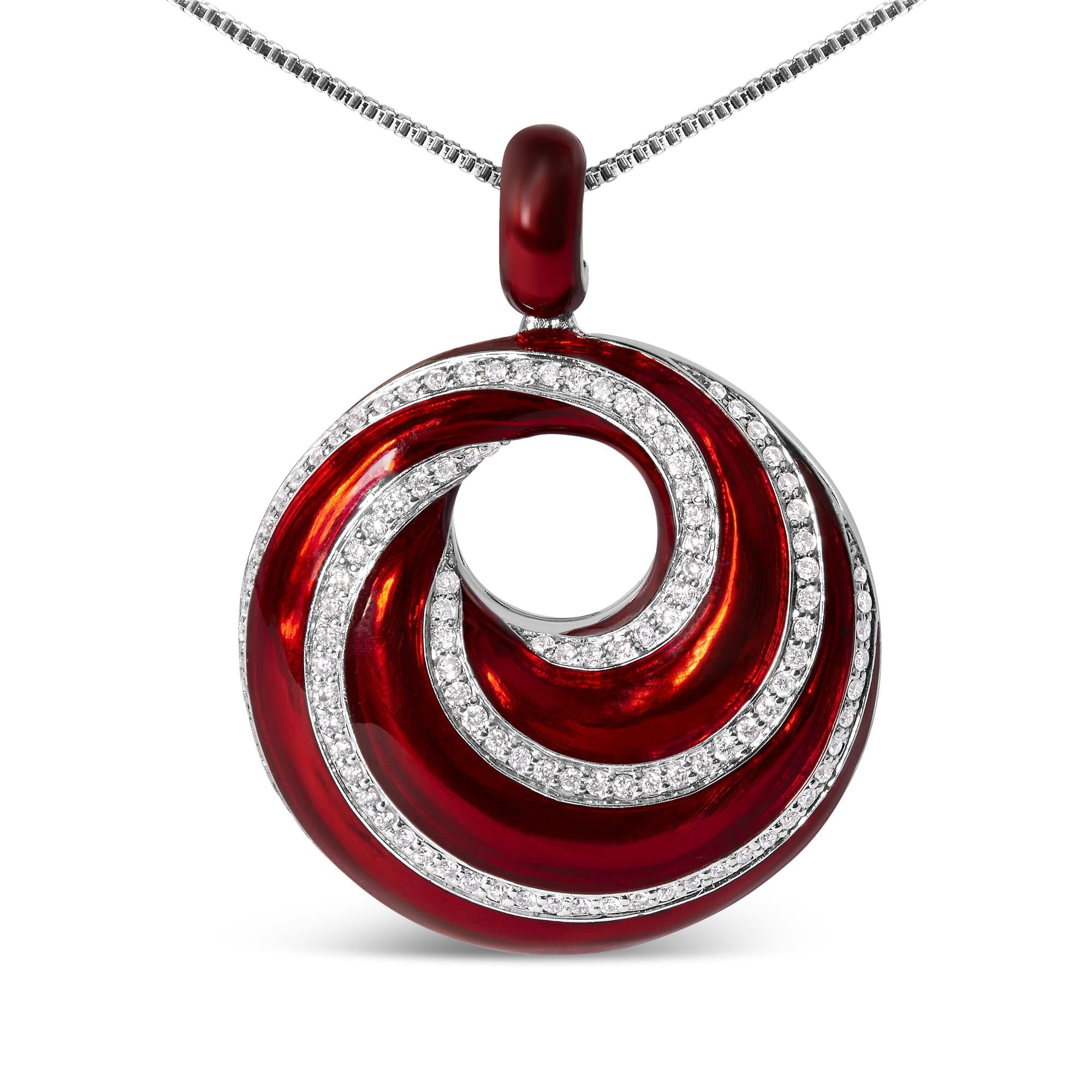 .925 Sterling Silver Red Enamel and 1/2 Diamond Endless Swirl Medallion 18" Pendant Necklace (F-G Color, VS1-VS2 Clarity) - Friggin Jewelry Premium