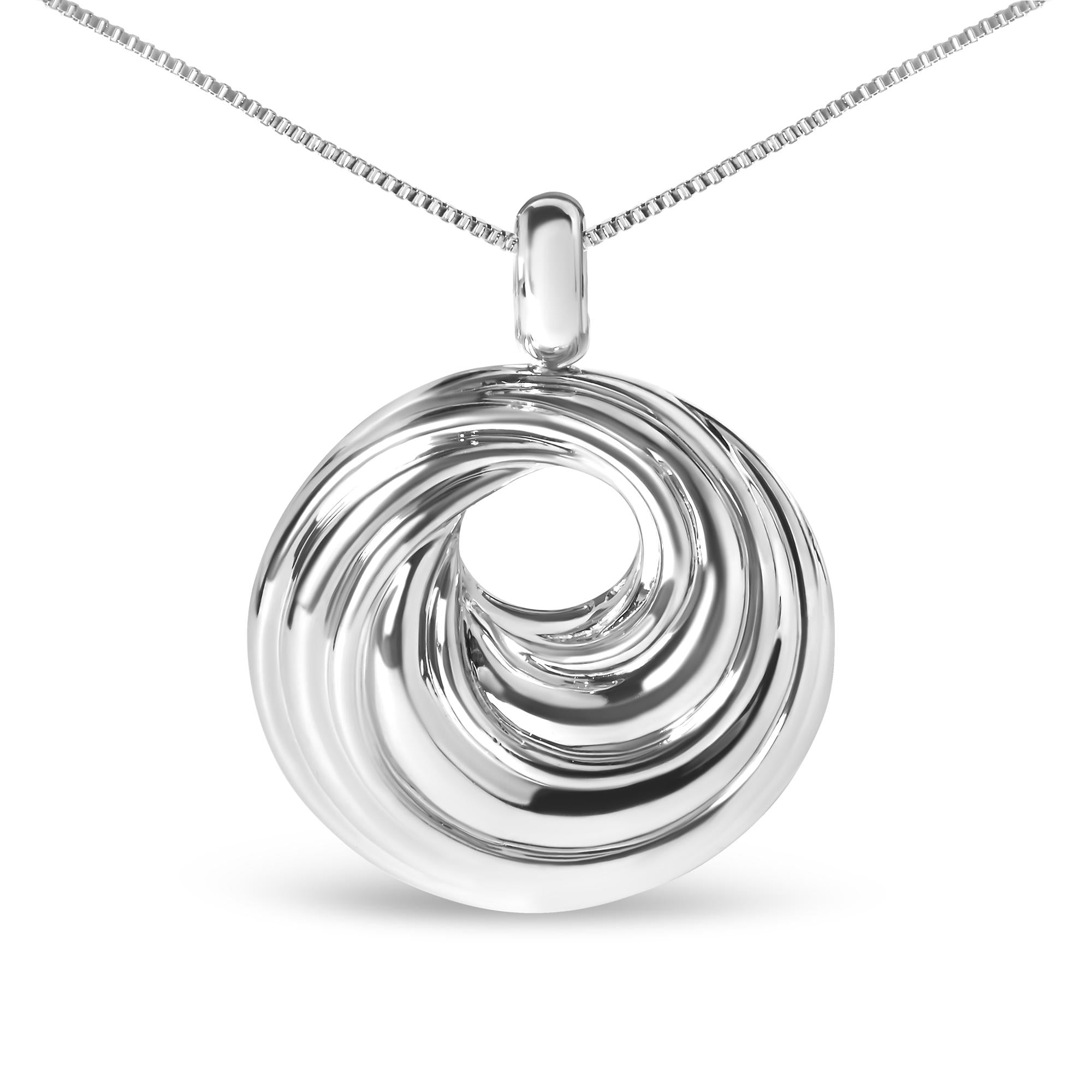 .925 Sterling Silver Endless Wave Swirl Statement Medallion 18" Pendant Necklace - Friggin Jewelry Premium