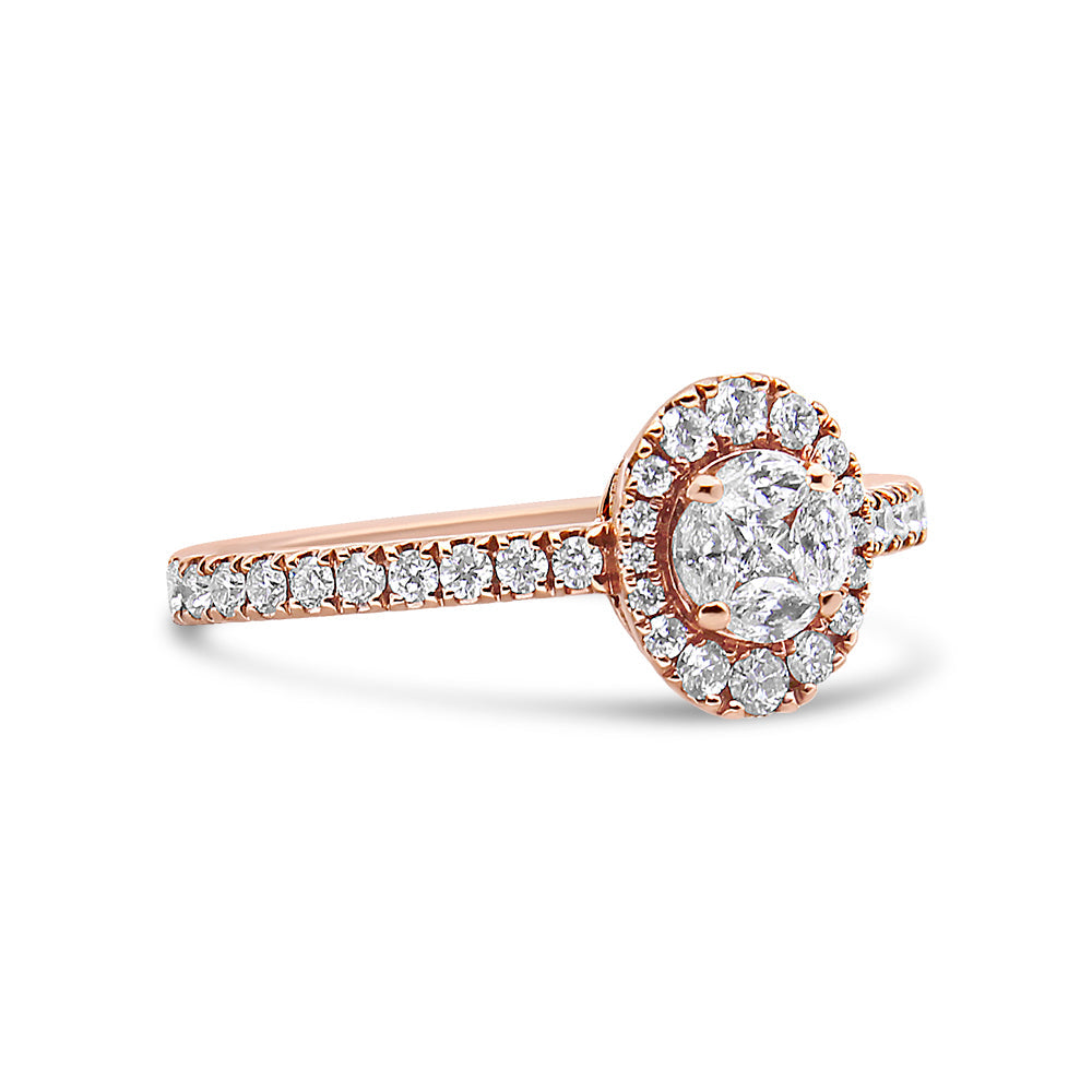 18K Rose Gold 1/2 Cttw Composite Marquise Composite Diamond Oval Shaped Halo Engagement Ring (F-G Color, VS1-VS2 Clarity) - Friggin Jewelry