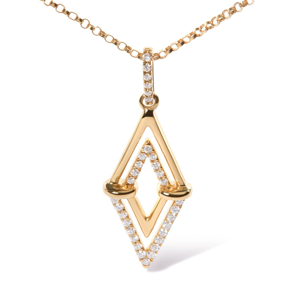 Collar con colgante geométrico de triángulo doble de 18" en oro amarillo de 14 quilates con diamantes de 1/4 ct (color GH, claridad SI1-SI2) - Friggin Jewelry