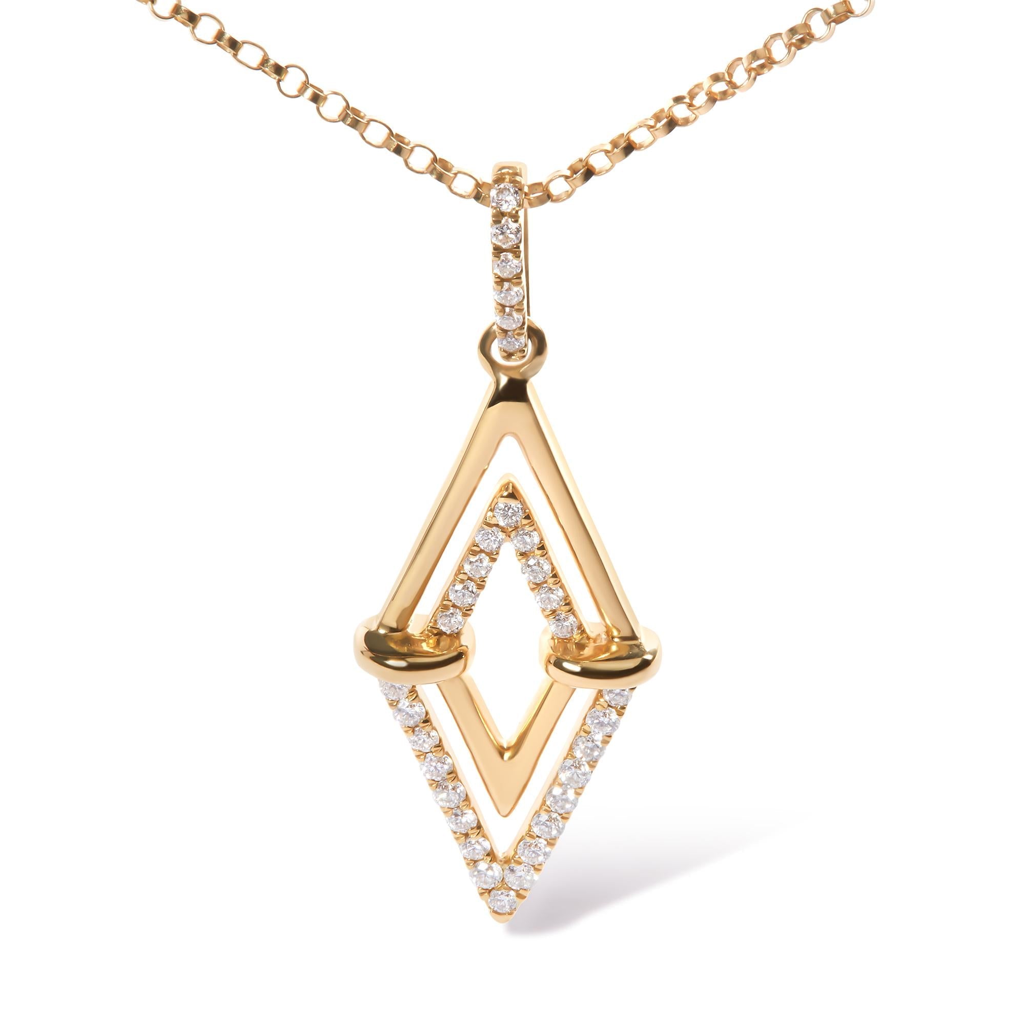 Collana con ciondolo geometrico a doppio triangolo con diamanti da 1/4 ct in oro giallo 14 carati, lunghezza 18 pollici (colore GH, purezza SI1-SI2) - Friggin Jewelry