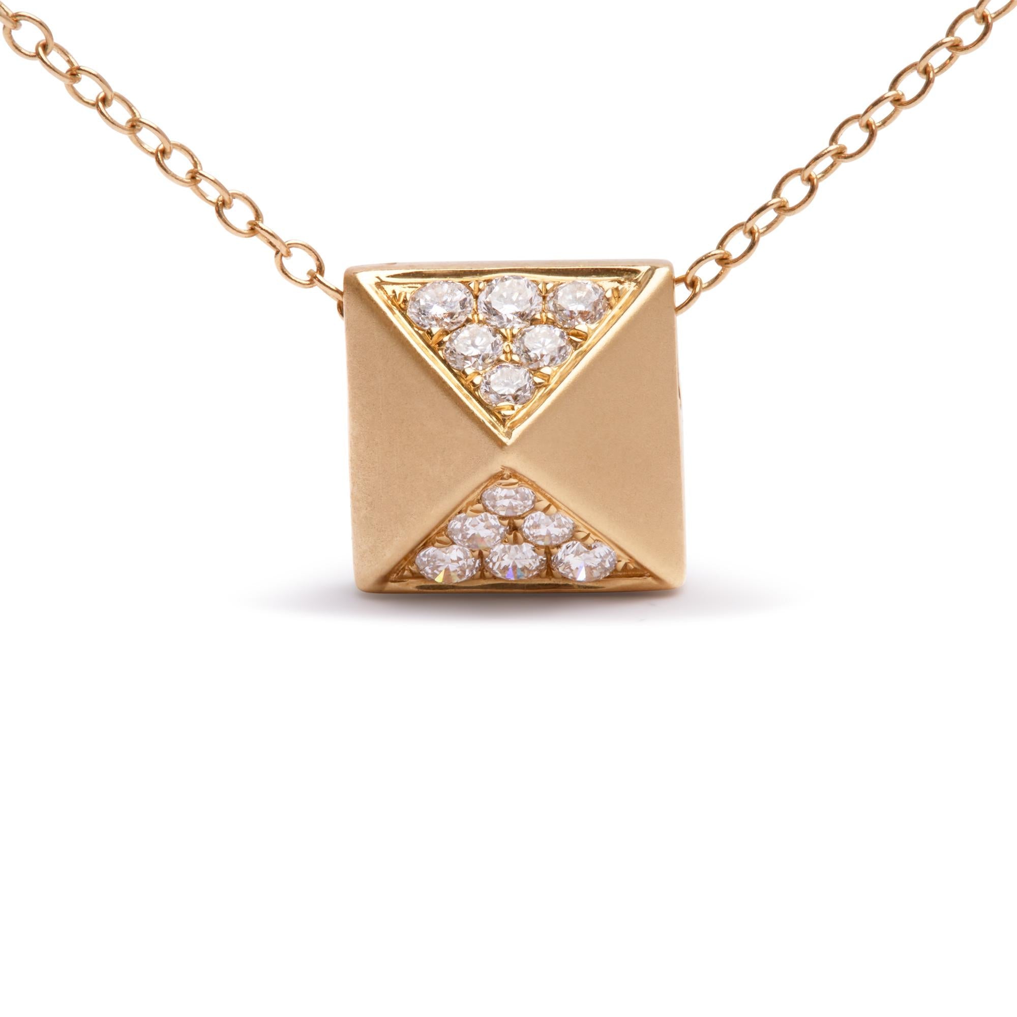 Collana con ciondolo a forma di piramide in oro giallo 14 carati con diamanti da 1/4 carati e finitura opaca (colore GH, purezza SI1-SI2) - 18 pollici - Friggin Jewelry