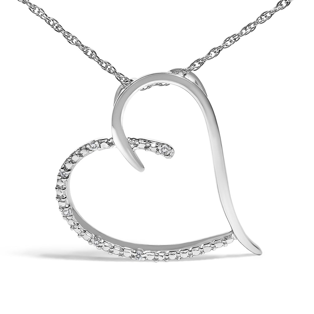 .925 Sterling Silver Diamond Accent Open Heart Slide Pendant Necklace (J-K Color, I2-I3 Clarity) - 18" Inches - Friggin Jewelry