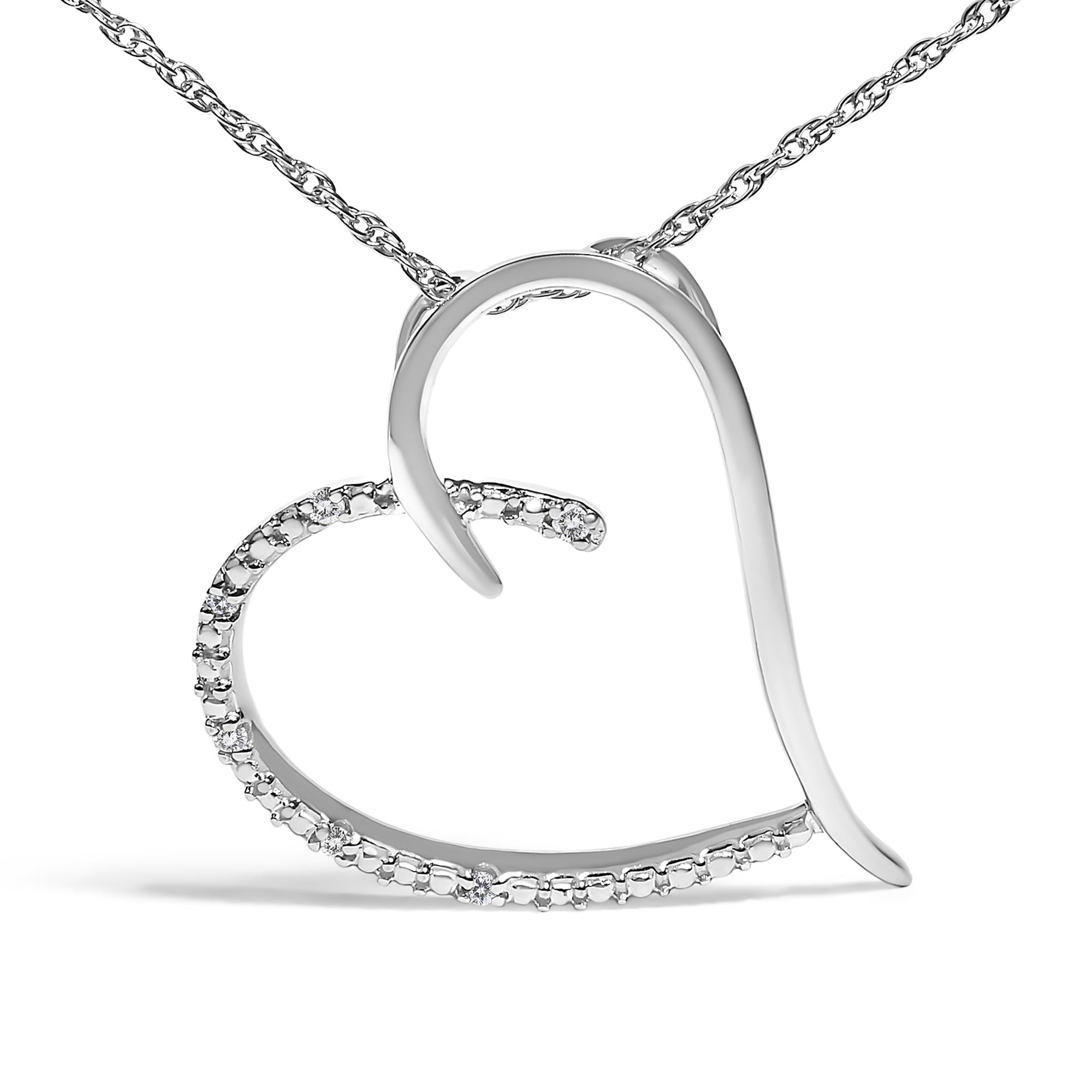 .925 Sterling Silver Diamond Accent Open Heart Slide Pendant Necklace (J-K Color, I2-I3 Clarity) - 18" Inches - Friggin Jewelry