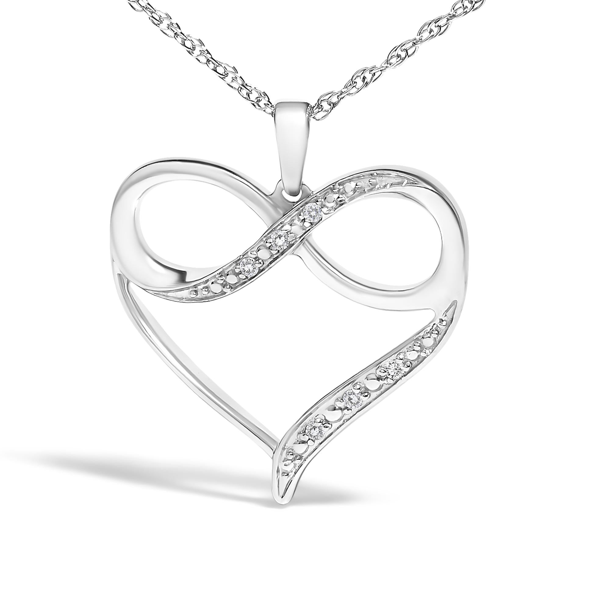 .925 Sterling Silver Diamond Accent Infinity Heart Love Pendant Necklace (J-K Color, I2-I3 Clarity) - 18" Inches - Friggin Jewelry