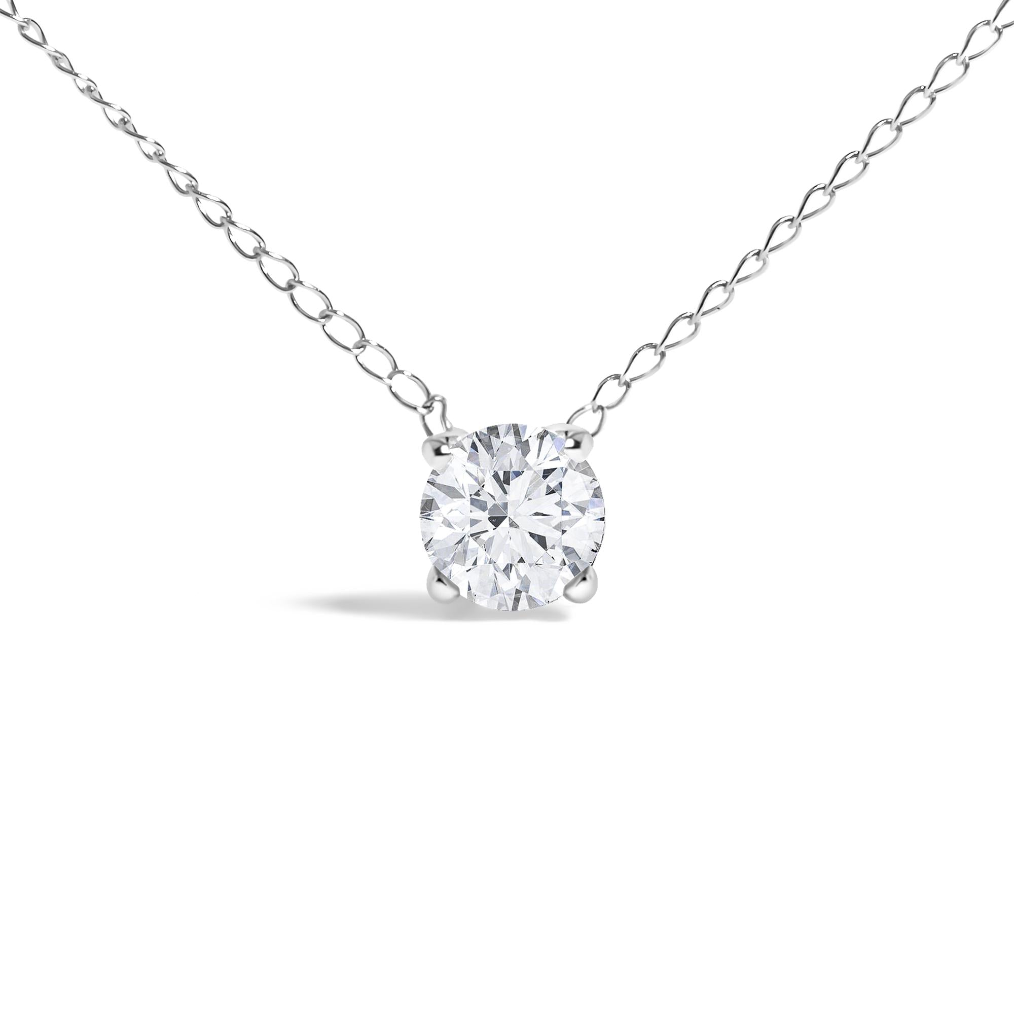 14K Gold Floating 1/2 Cttw Lab Grown Diamond Solitaire Pendant Necklace - 18" Inches - Friggin Jewelry