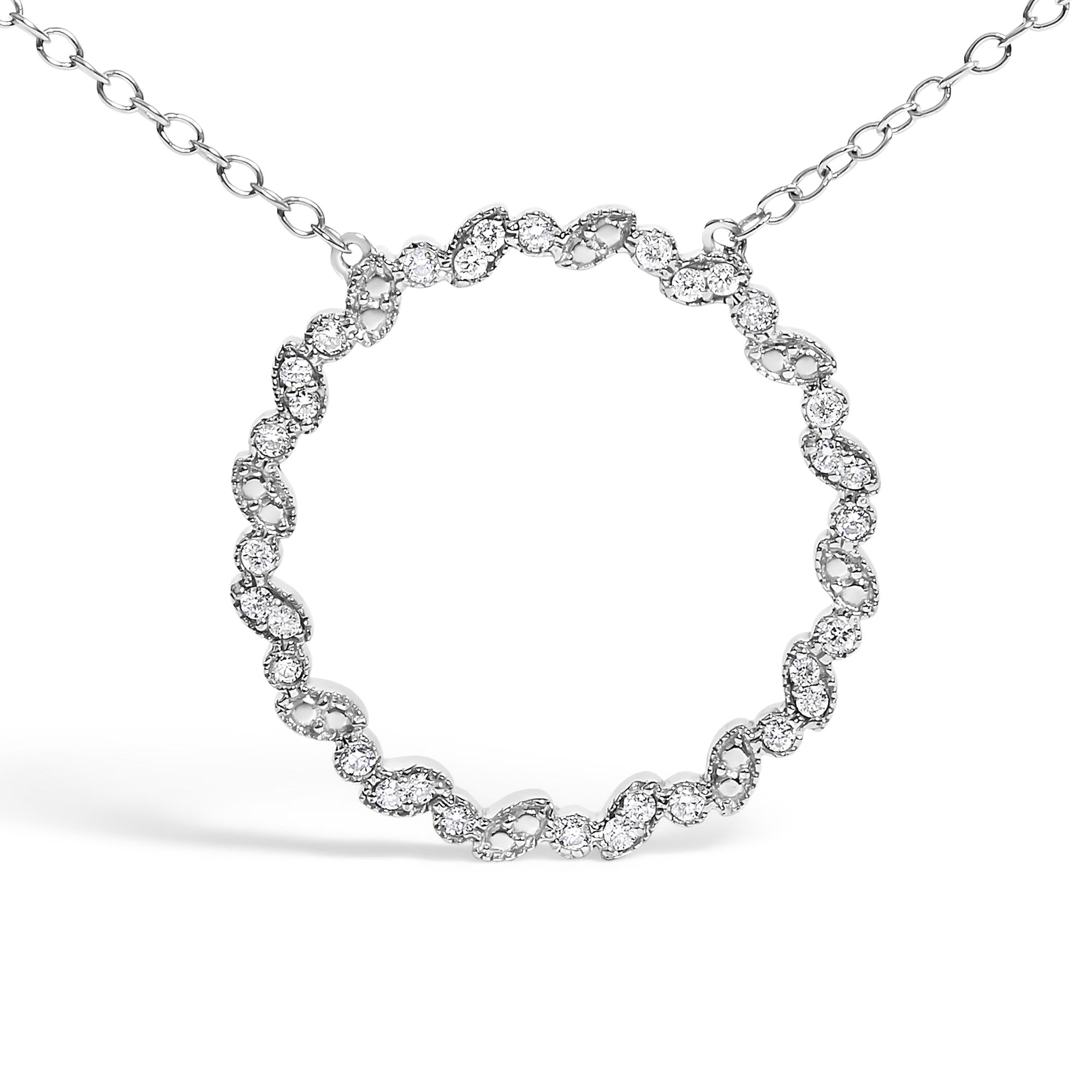 .925 Sterling Silver 1/7 Cttw Lab Grown Diamond Beaded Love Circle Pendant Necklace - Size 18 Inches - Friggin Jewelry