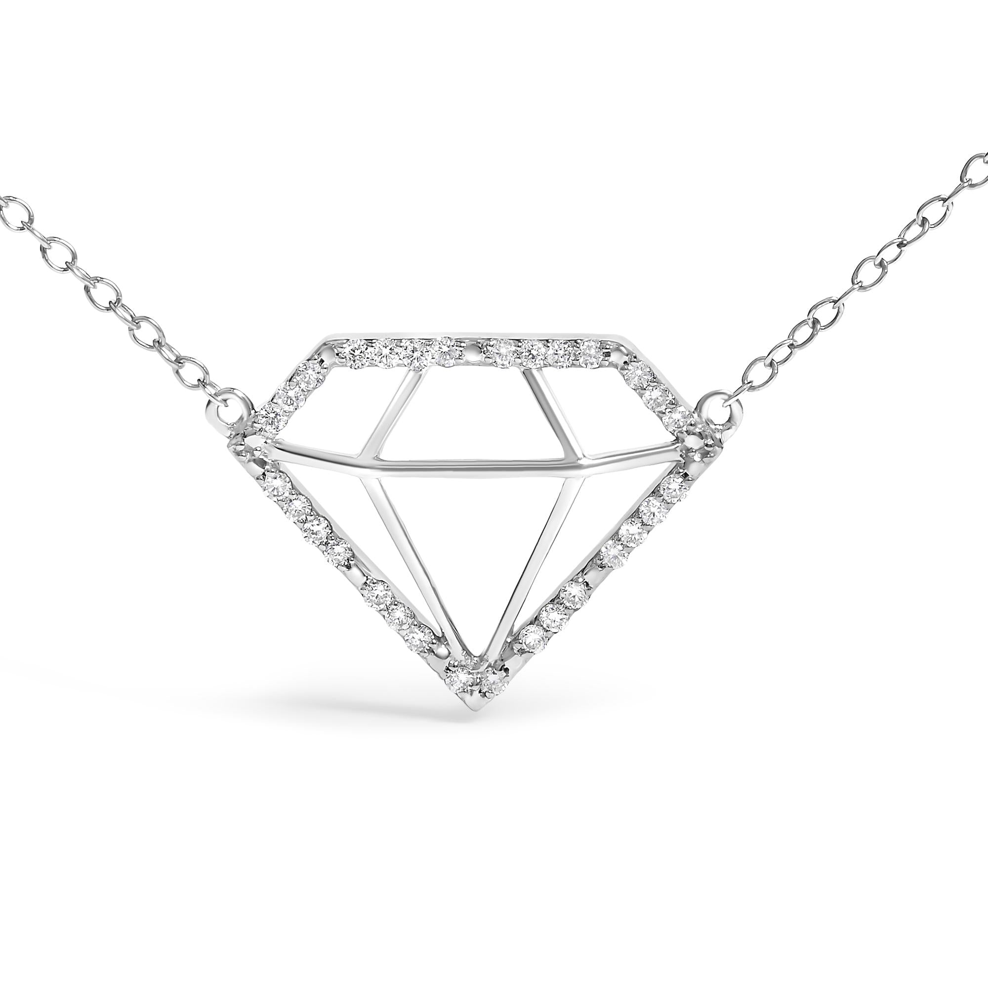 .925 Sterling Silver 1/7 Cttw Lab Grown Diamond Diamond Shaped Pendant Necklace - Size 18 Inches - Friggin Jewelry