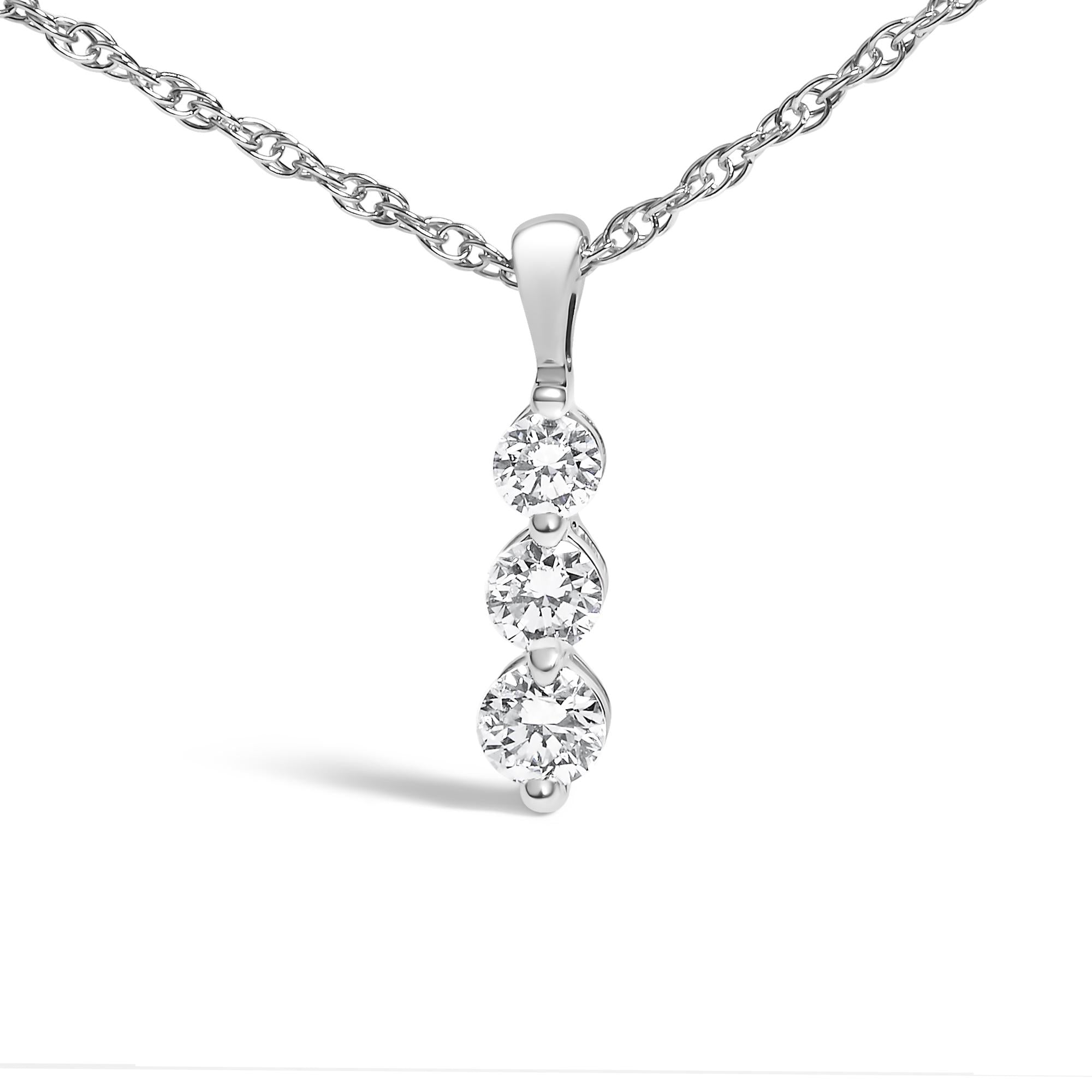 .925 Sterling Silver 1/7 Cttw Lab Grown Diamond Three Stone Diamond Pendant Necklace - 18" Inches - Friggin Jewelry