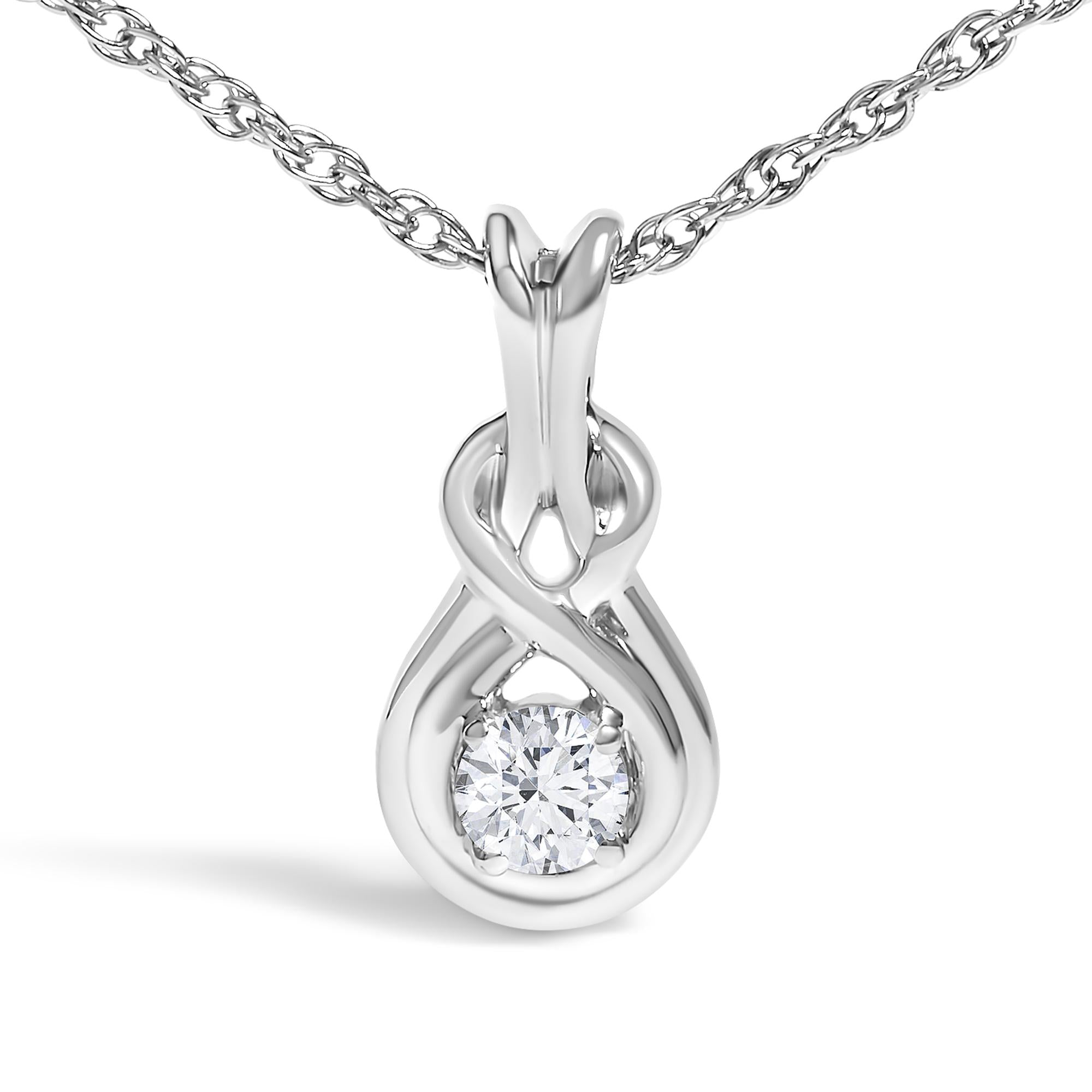 .925 Sterling Silver 1/10 Cttw Lab Grown Diamond Love Knot Solitaire Pendant Necklace - Size 18 Inches - Friggin Jewelry