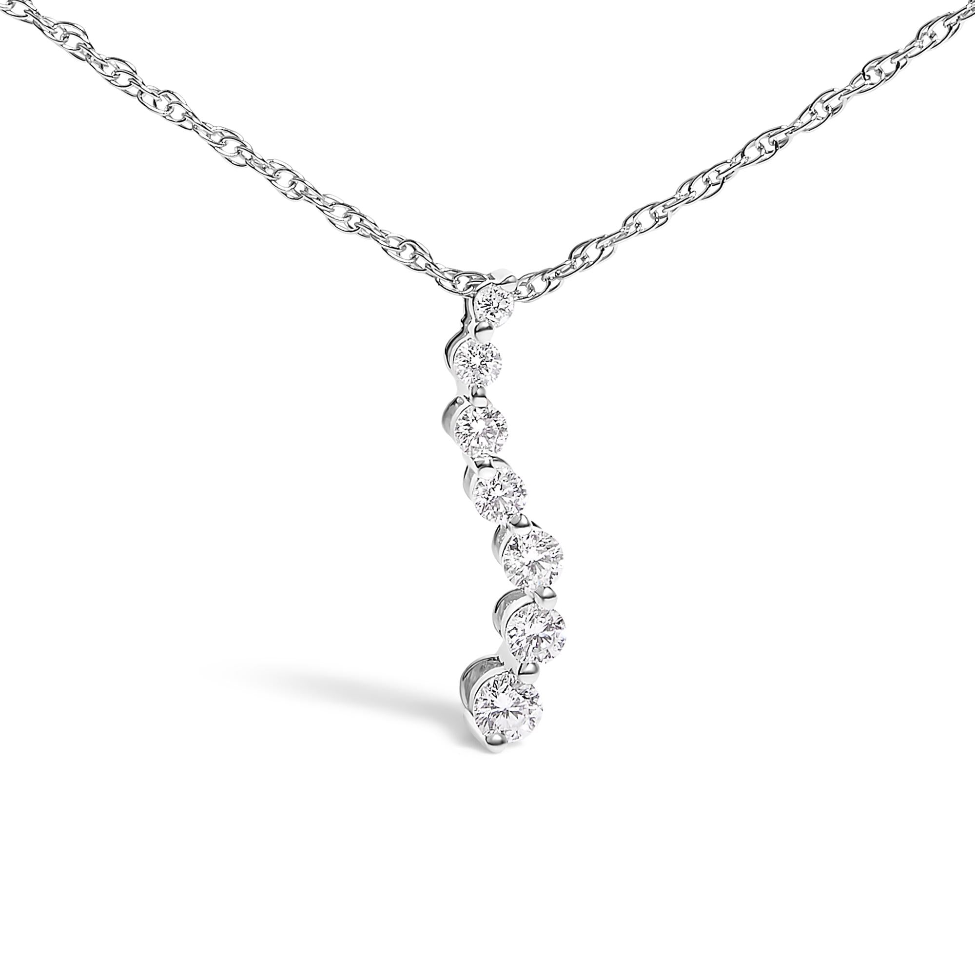 .925 Sterling Silver 1/4 Cttw Lab Grown Diamond Journey Pendant Necklace - 18" Inches - Friggin Jewelry