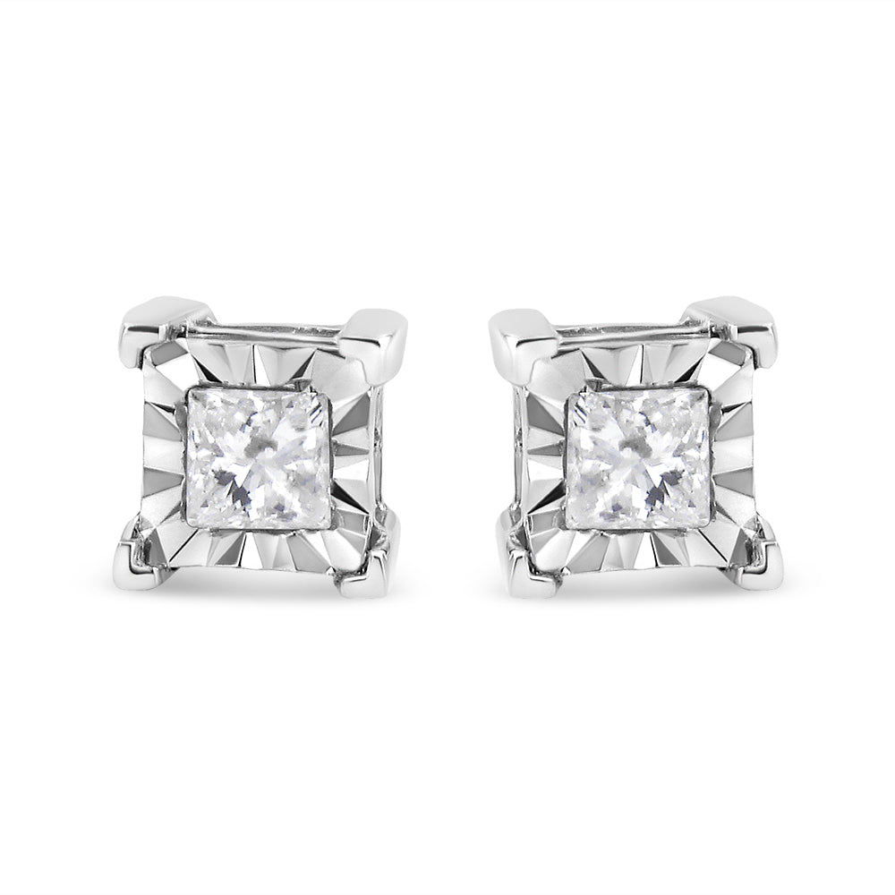 Pendientes solitarios de diamantes de talla princesa engastados en plata de ley 925 (color HI, claridad I2-I3) - Friggin Jewelry
