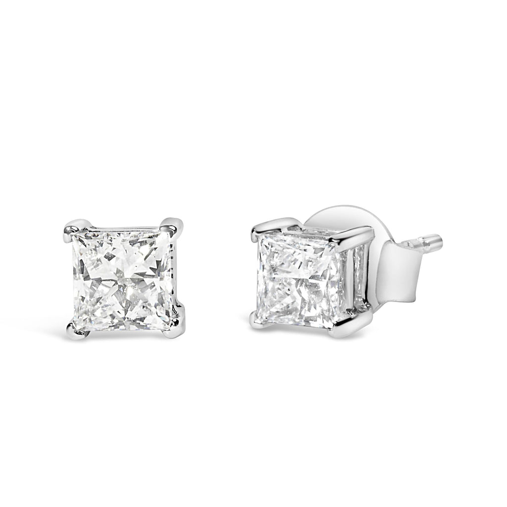 14K White Gold Princess Cut Lab-Grown Diamond Solitaire Stud Earrings (F-G Color, VS2-SI1 Clarity) - Friggin Jewelry