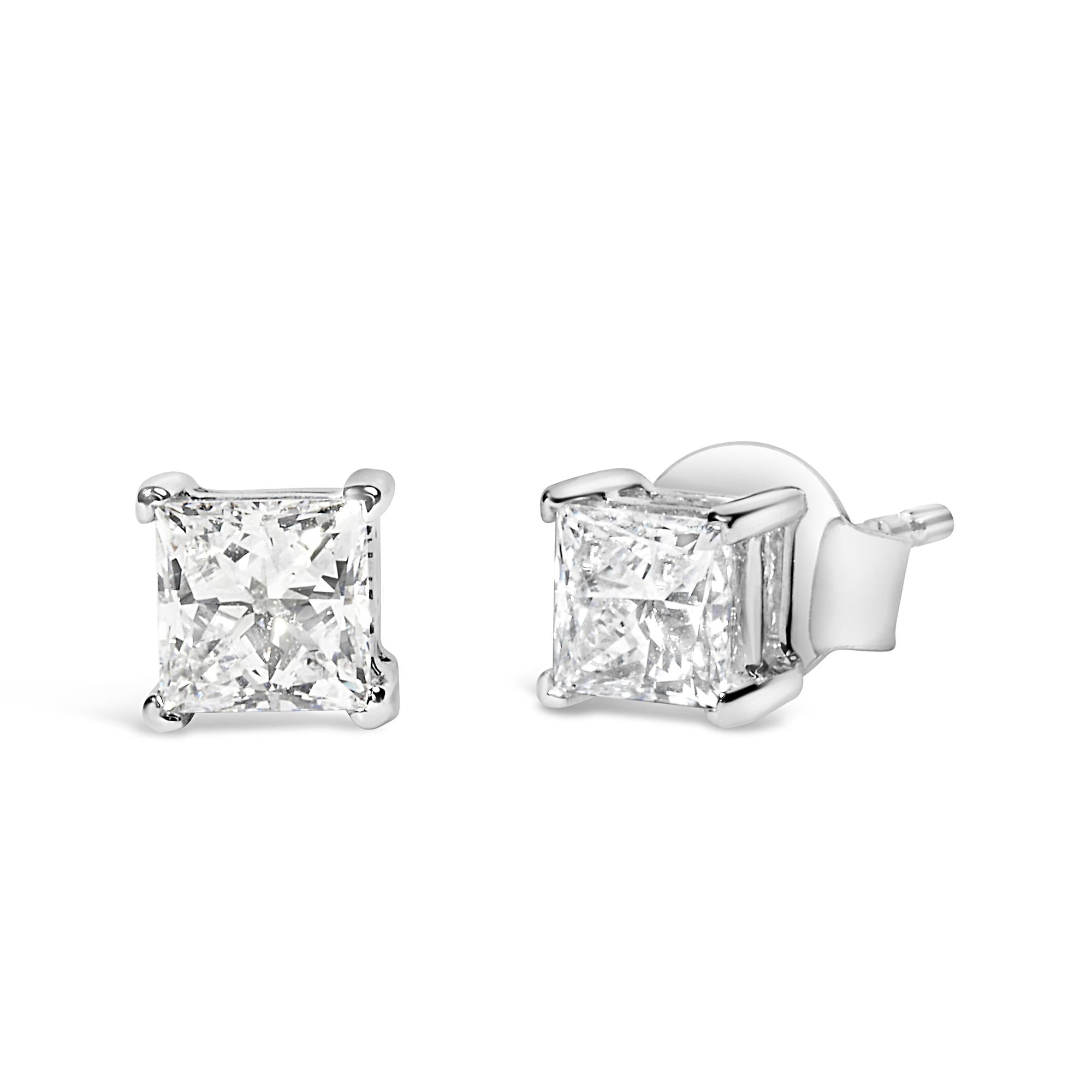 14K White Gold Princess Cut Lab-Grown Diamond Solitaire Stud Earrings (F-G Color, VS2-SI1 Clarity) - Friggin Jewelry