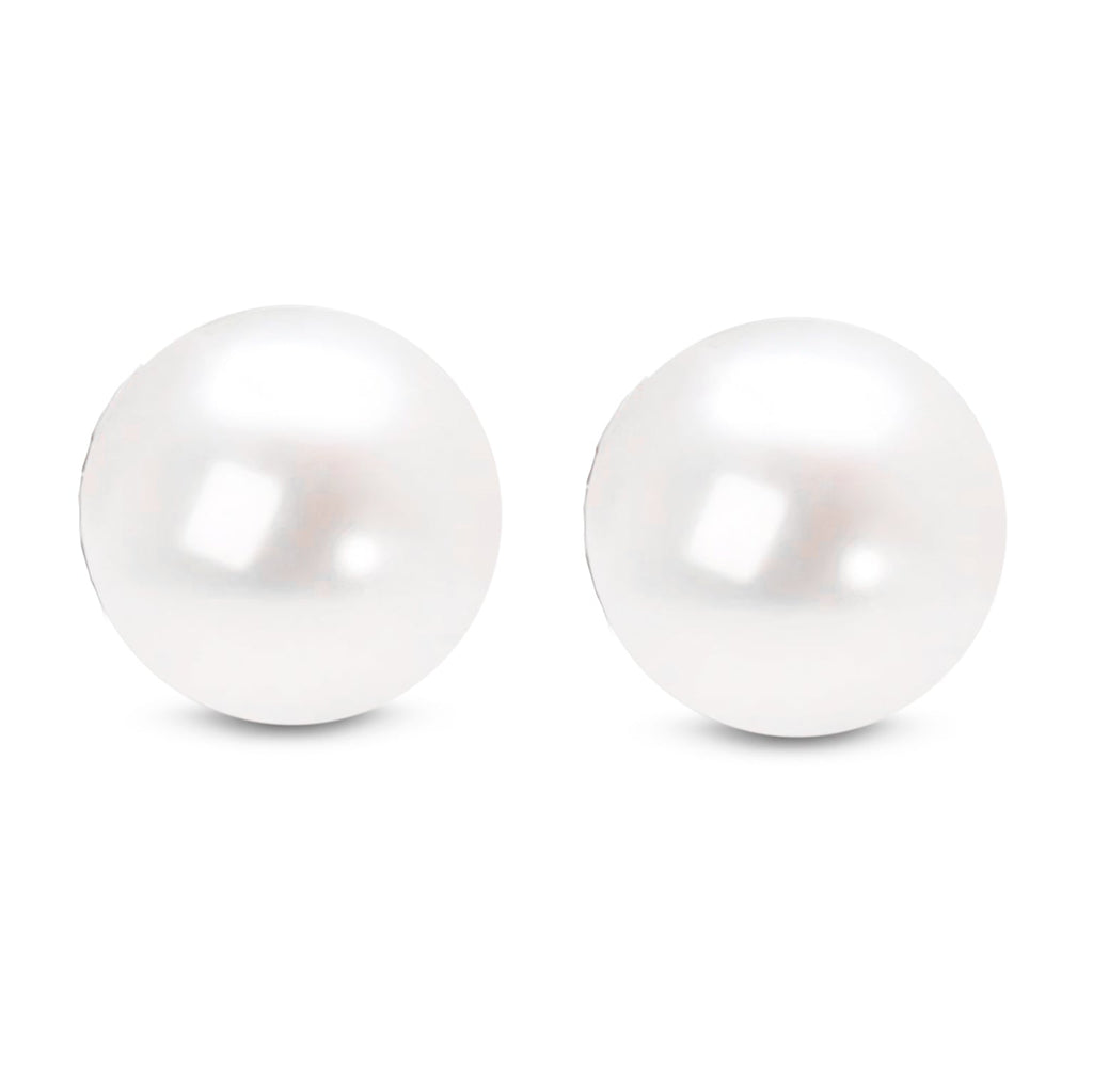 Aretes redondos de perla cultivada de Akoya blanca de agua salada en oro de 14 quilates, calidad AAA+ (mm a elegir) - Friggin Jewelry