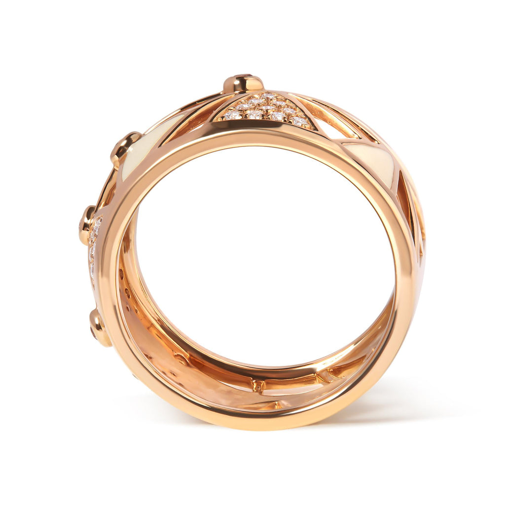 Anello a fascia con diamanti da 1/3 ct e tormalina rosa in oro rosa 14 carati con smalto bianco (colore GH, purezza SI1-SI2) - Friggin Jewelry