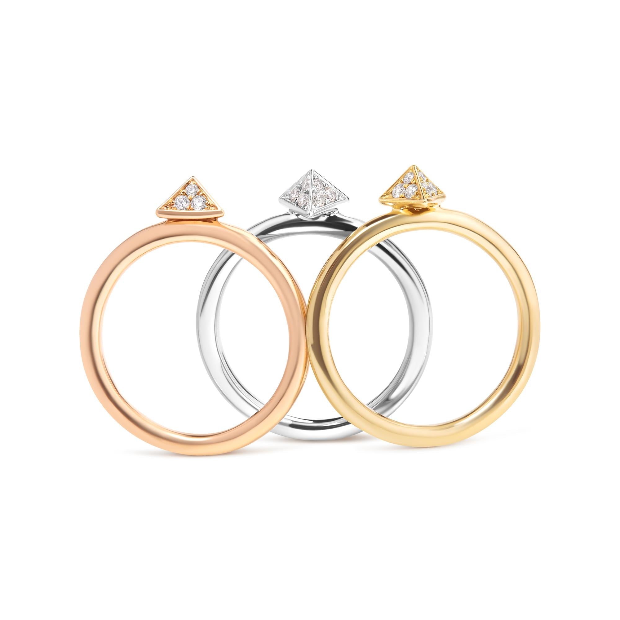 14K Tri Color Gold 1/3 Cttw Diamond Pyramid Stackable Band Ring Set (G-H Color, SI1-SI2 Clarity) - Size 7 - Friggin Jewelry