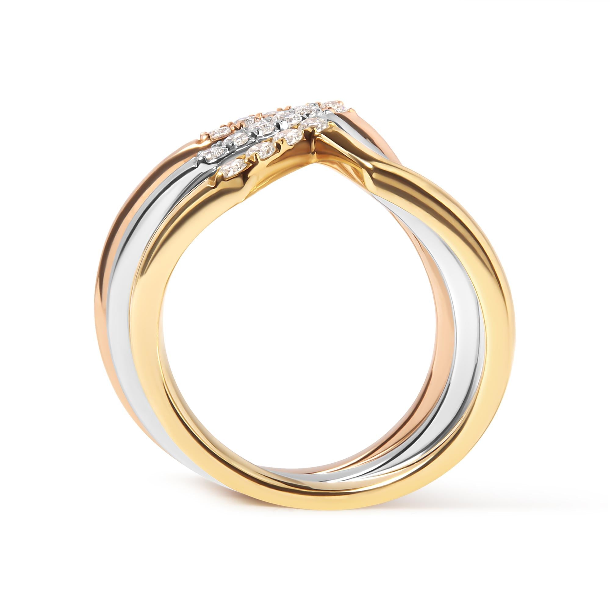 14K Gold 1/4 Cttw Diamond Geometrical Chevron V Stackable Band Ring Set (G-H Color, SI1-SI2 Clarity) - Size 7 - Friggin Jewelry