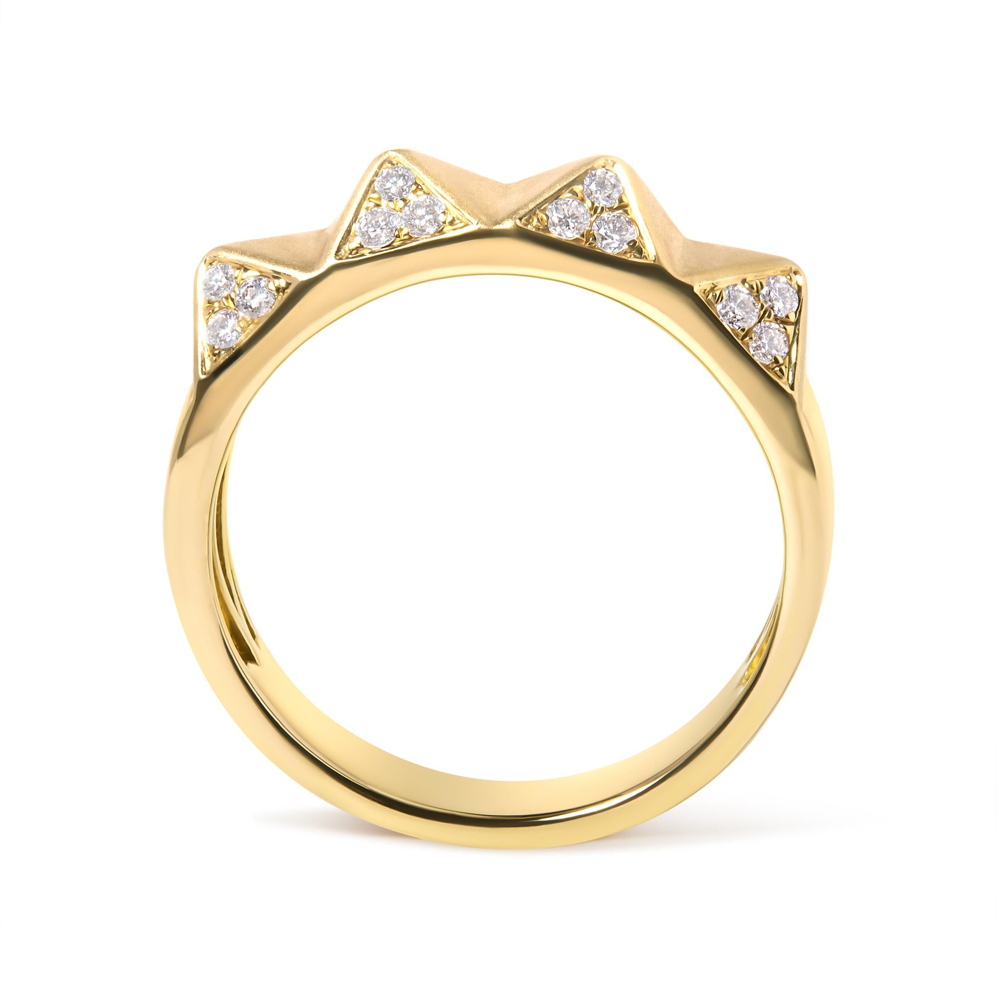 14K Yellow Gold 1/4 Cttw White Diamond Pyramid Band Ring (G-H Color, SI1-SI2 Clarity)- Size 7 - Friggin Jewelry