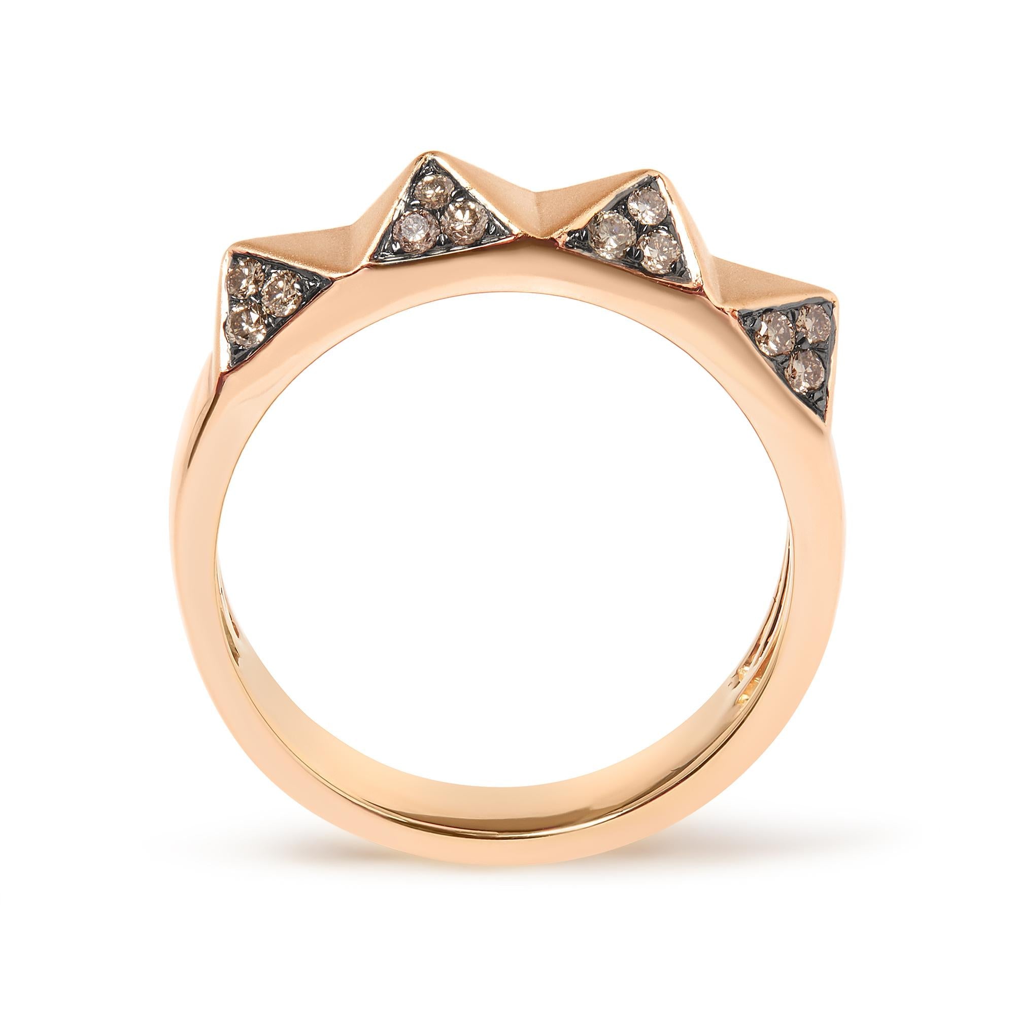 14K Rose Gold 1/4 Cttw Brown Diamond Pyramid Band Ring (Brown Color, SI1-SI2 Clarity)- Size 7 - Friggin Jewelry