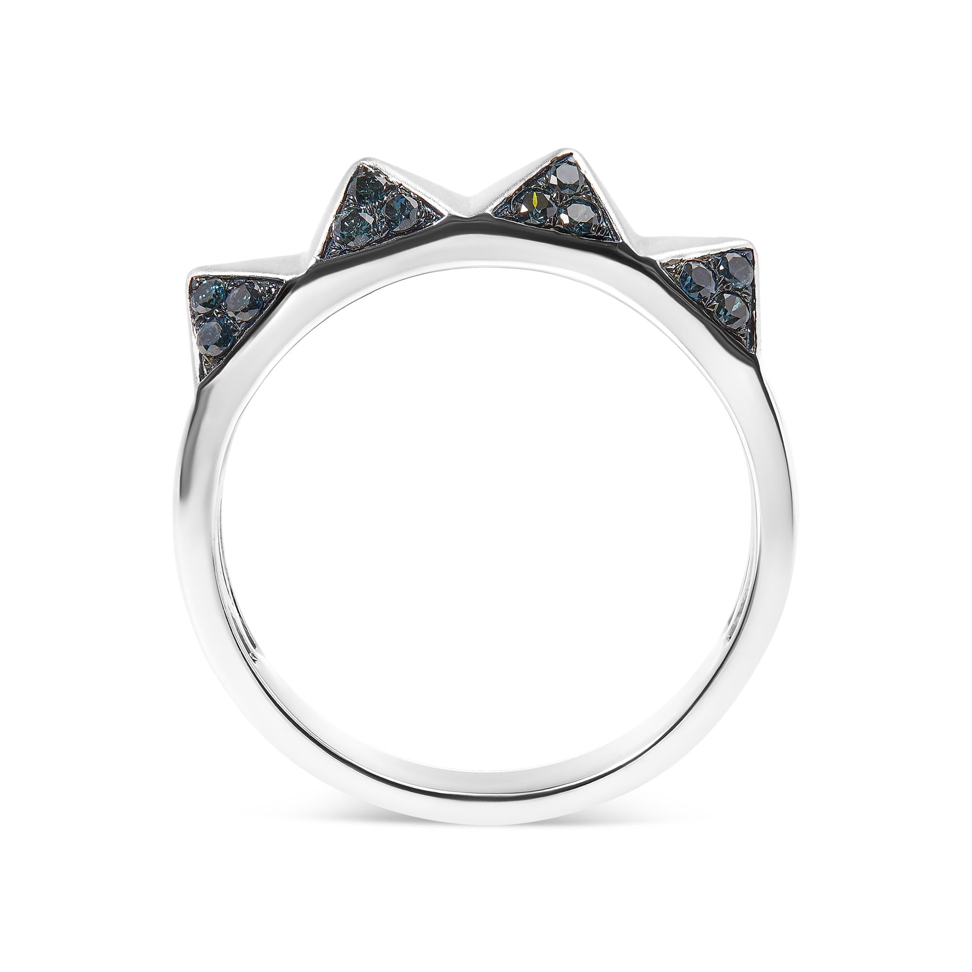 14K White Gold 1/4 Cttw Treated Blue Diamond Pyramid Band Ring (Blue Color, SI1-SI2 Clarity)- Size 7 - Friggin Jewelry
