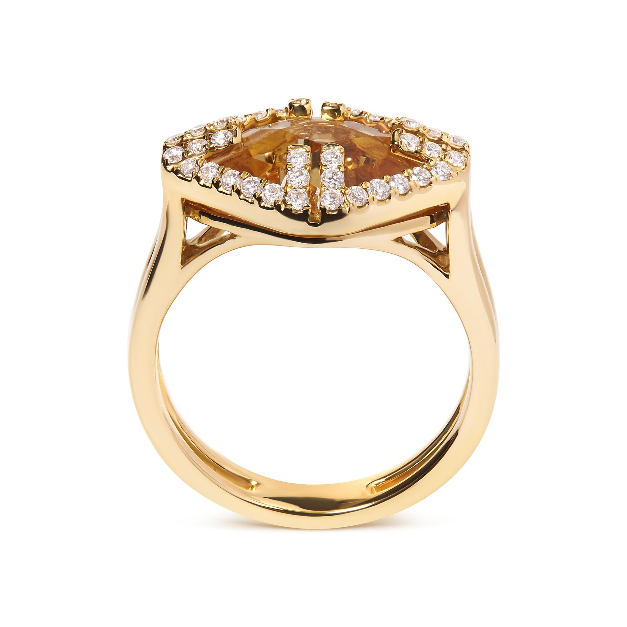 14K Yellow Gold Marquise-Cut Yellow Citrine and 1/3 Cttw Diamond Halo Cocktail Ring (G-H Color, SI1-SI2 Clarity) - Size 7 - Friggin Jewelry