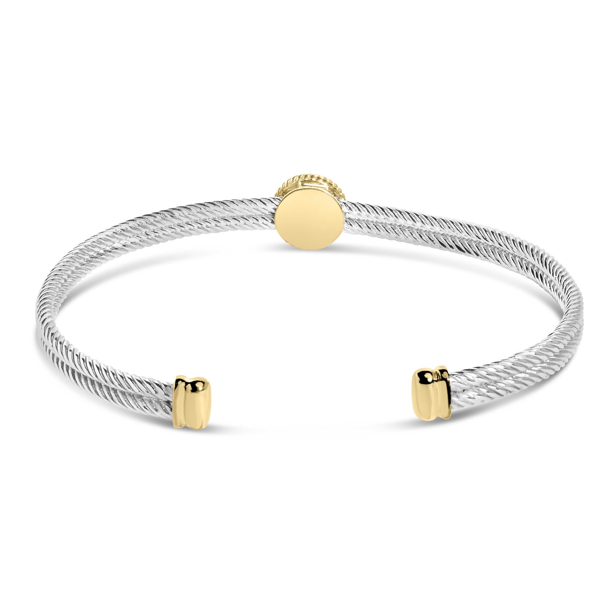 18K Yellow Gold Plated .925 Sterling Silver Diamond Accent  and Fleur Di Lis Medallion Bangle Bracelet (I-J Color, SI1-SI2 Clarity) - 7.25 Inches - Friggin Jewelry