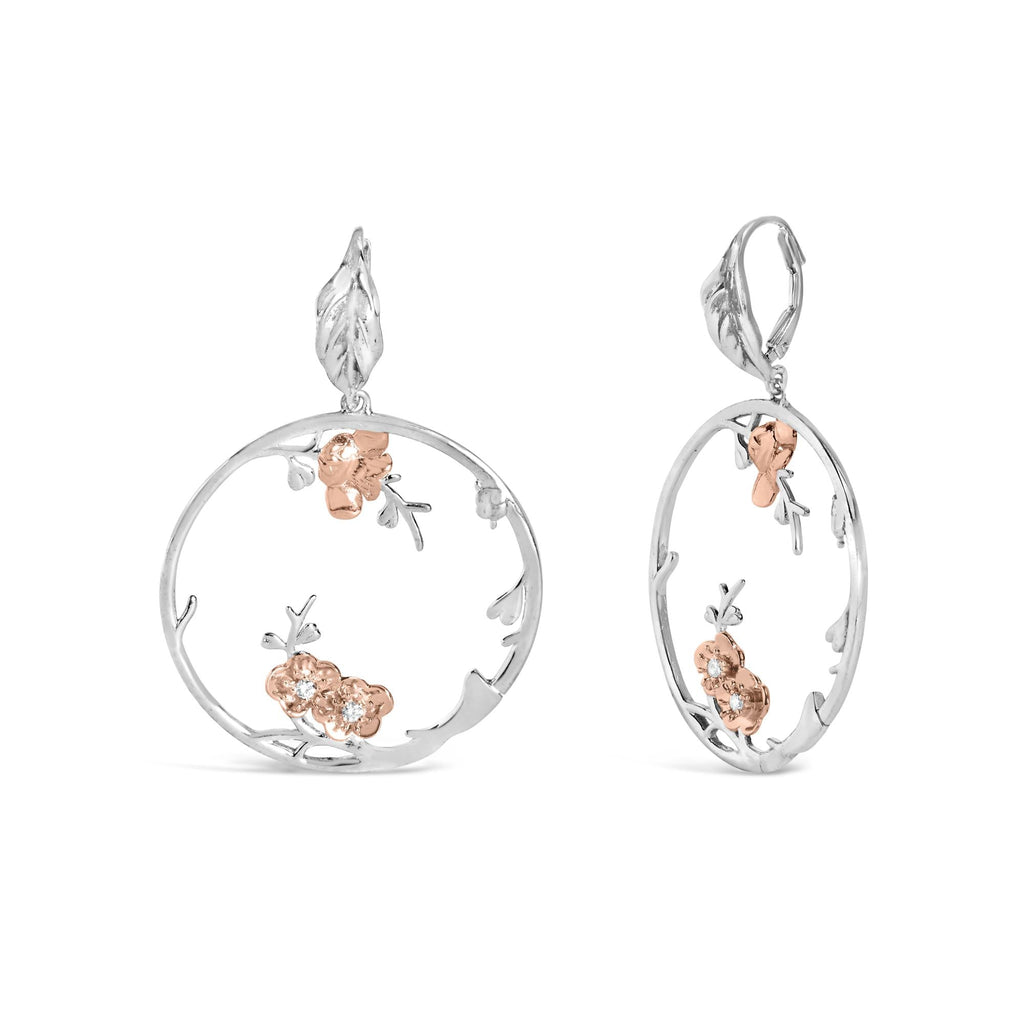 Rose Gold Plated .925 Sterling Silver 1/10 Cttw Diamond Floral Hoop Earrings (I-J Color, SI1-SI2 Clarity) - Friggin Jewelry