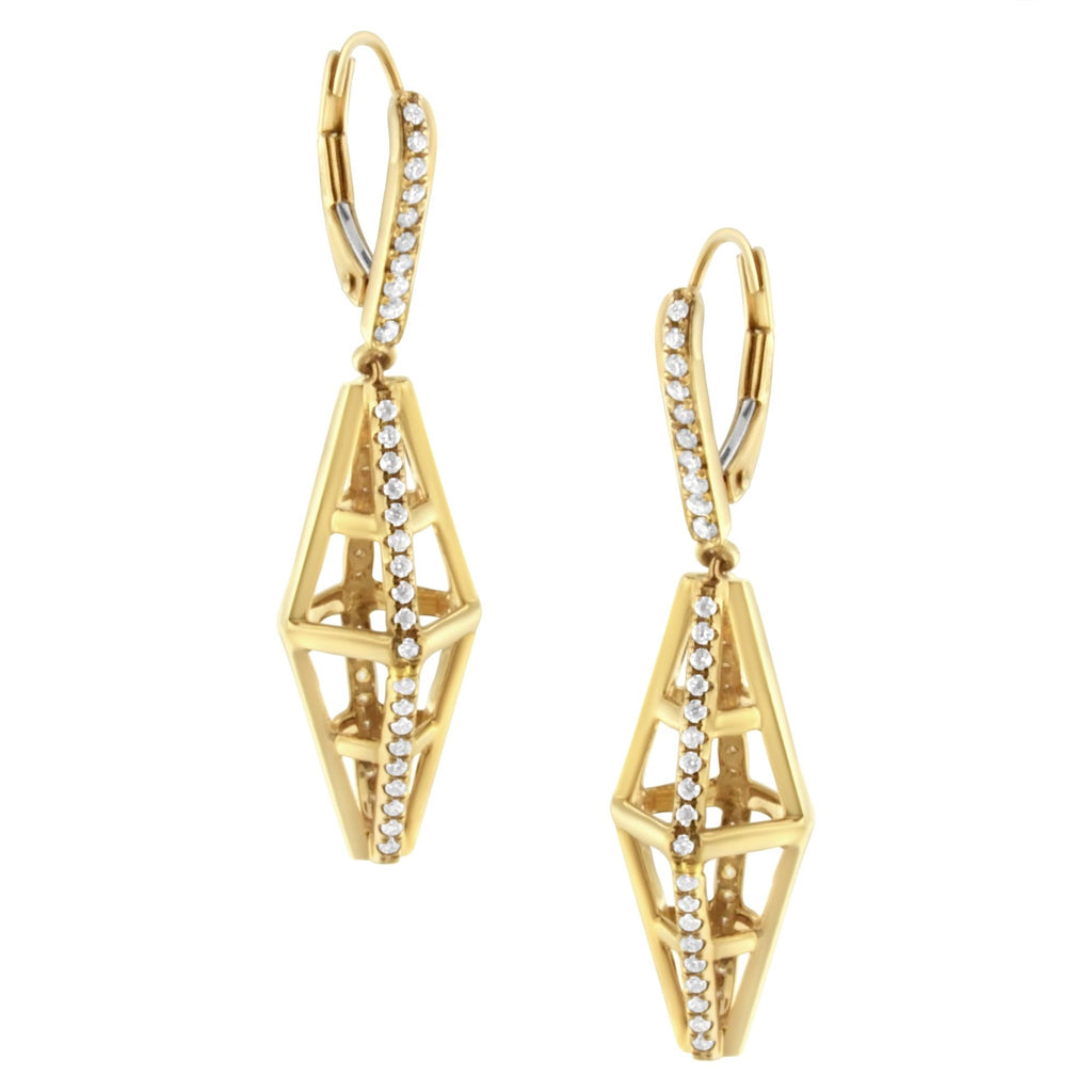 14K Yellow Gold 5/8 Cttw Diamond Geometrical Pillar Drop and Dangle Earrings (G-H Color, SI1-SI2 Clarity) - Friggin Jewelry Premium