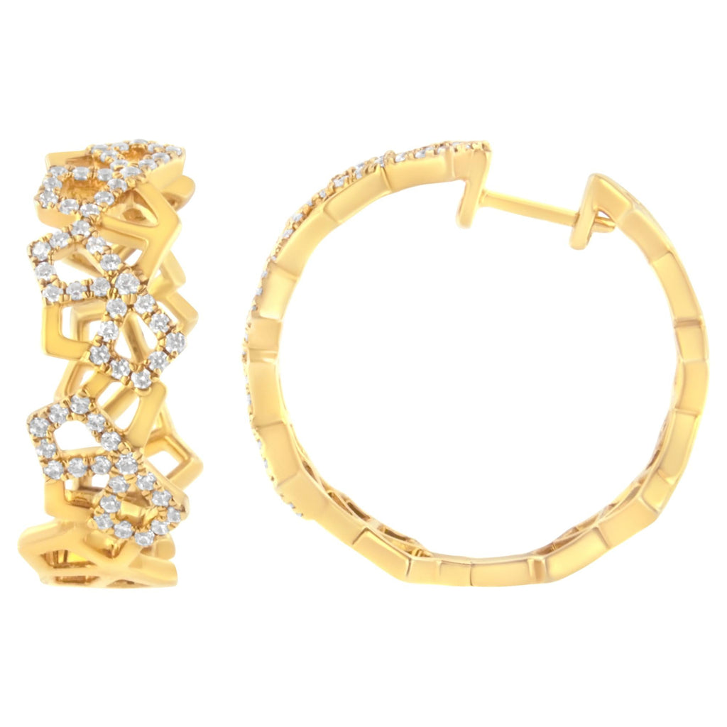 14K Yellow Gold 3/4 Cttw Diamond Honeycomb Hoop Earrings (G-H Color, SI1-SI2 Clarity) - 24MM - Friggin Jewelry