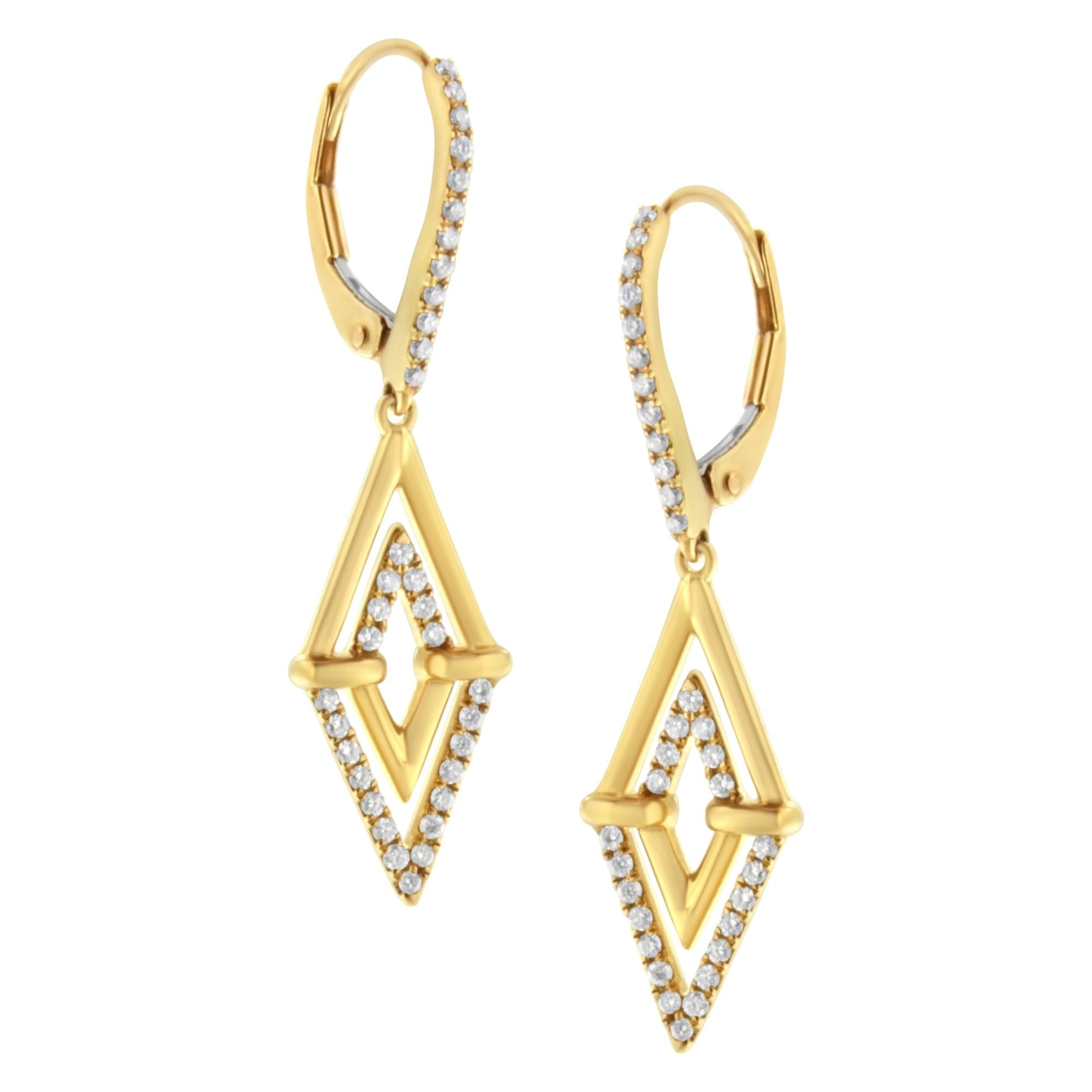 14K Yellow Gold 3/8 Cttw Double Triangle Drop and Dangle Diamond Earrings (G-H Color, SI1-SI2 Clarity) - Friggin Jewelry