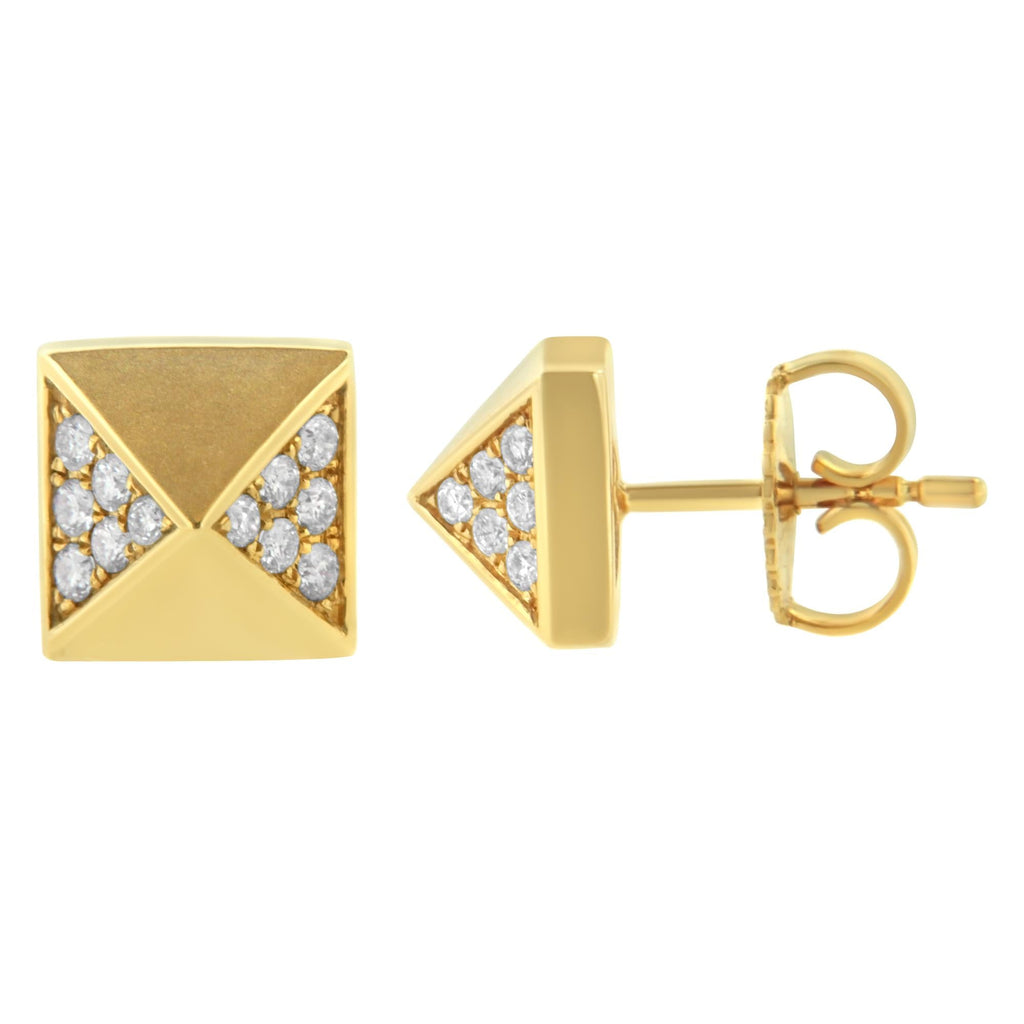 Pendiente de botón piramidal de diamantes de 1/4 ct en oro amarillo de 14 quilates (color GH, claridad SI1-SI2) - Friggin Jewelry