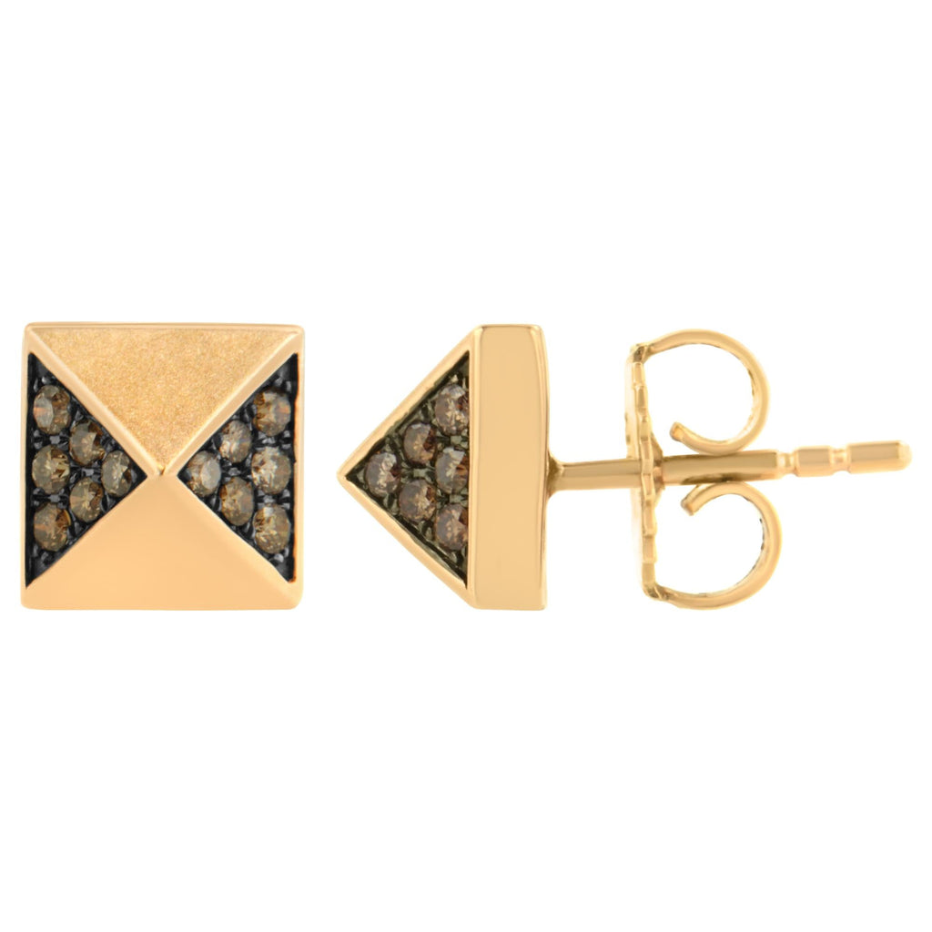Aretes tipo pirámide de diamantes marrones de 1/4 ct en oro rosa de 14 quilates (color marrón, claridad SI1-SI2) - Friggin Jewelry