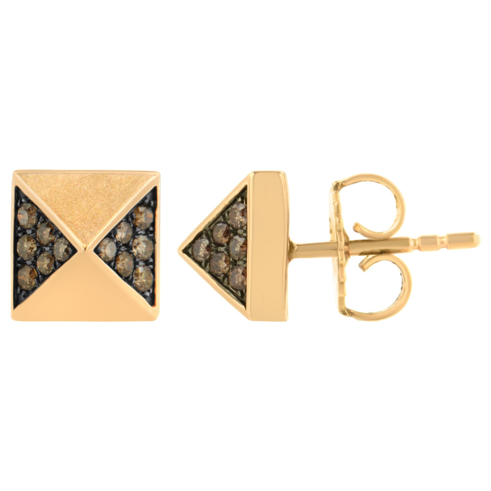 Aretes tipo pirámide de diamantes marrones de 1/4 ct en oro rosa de 14 quilates (color marrón, claridad SI1-SI2) - Friggin Jewelry