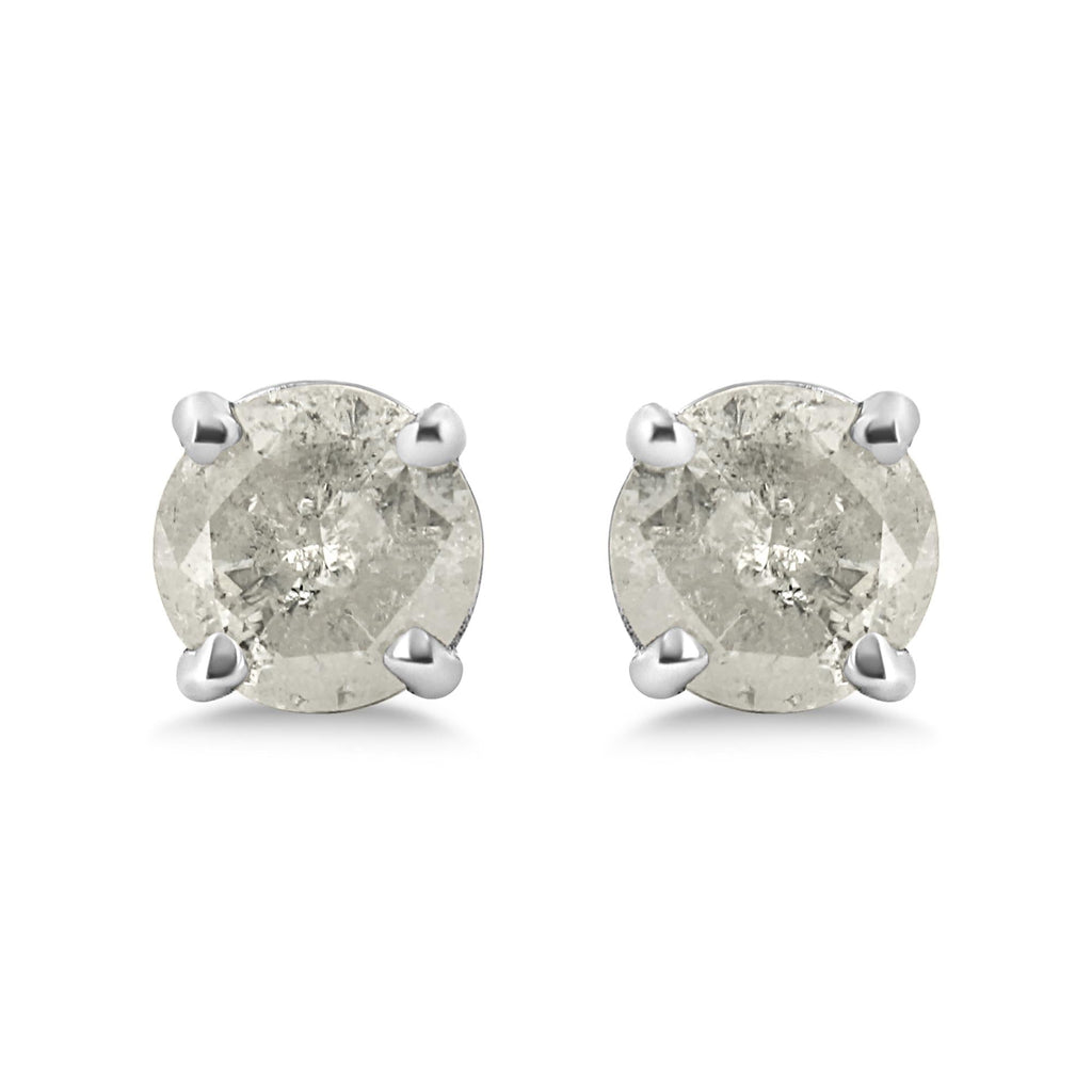Aretes clásicos de plata de ley 925 con diamantes de talla redonda "sal y pimienta" de 4 puntas (color IJ, claridad I3) - Friggin Jewelry