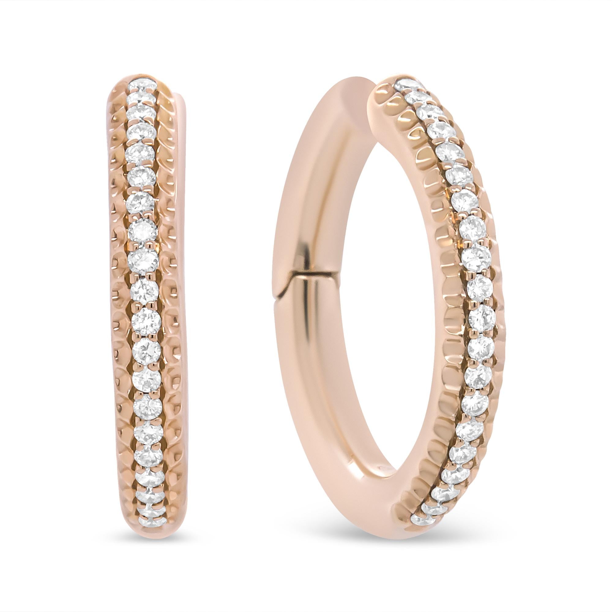 18K Rose Gold 1/3 Cttw Round Cut Diamond Hoop Earrings (F-G Color, VS1-VS2 Clarity) - Friggin Jewelry
