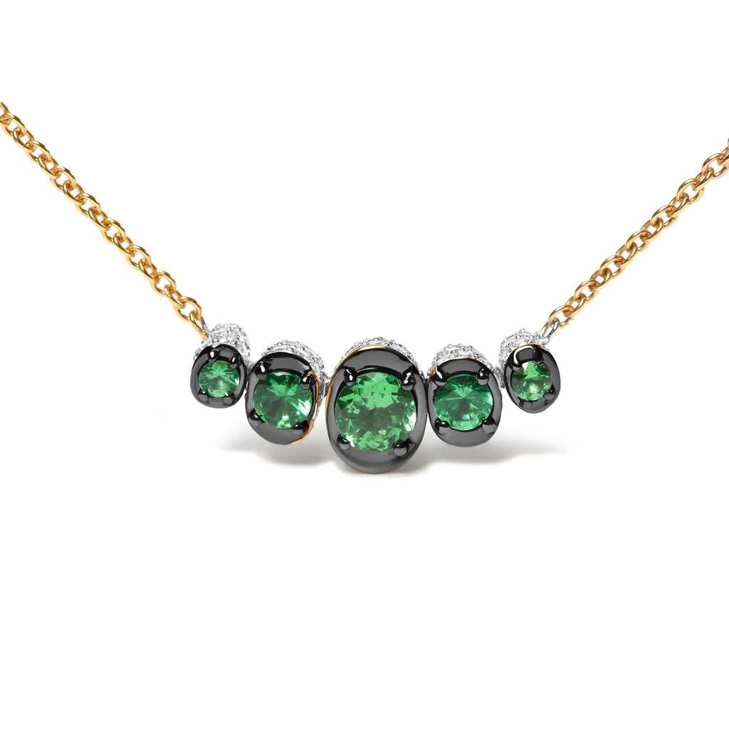 18K Rose Gold 3/4 Cttw Pave Diamonds and Graduated Green Tsavorite Gemstone Curved Bar Choker Necklace (G-H Color, SI1-SI2 Clarity) - Adjustable up to 14" - 16.5" - Friggin Jewelry