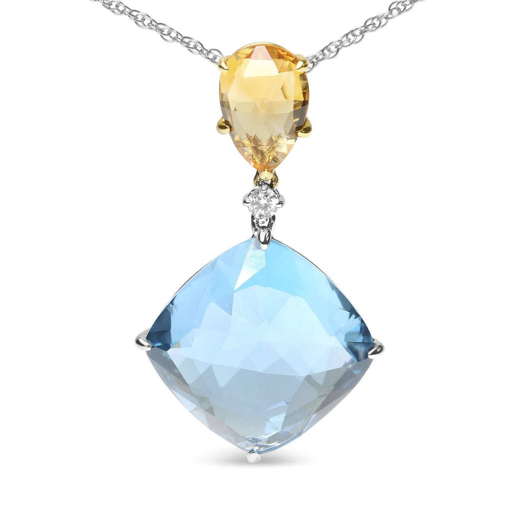 18K White and Yellow Gold Diamond Accent and Yellow Citrine and Sky Blue Topaz Gemstone Dangle Drop 18" Pendant Necklace (G-H Color, SI1-SI2 Clarity) - Friggin Jewelry