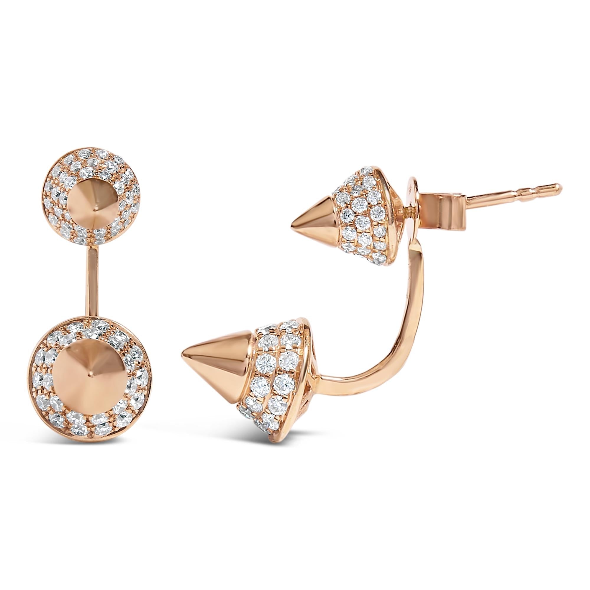 Orecchino a bottone a doppio cono con diamanti da 1,00 ct in oro rosa 14 carati (colore GH, purezza SI1-SI2) - Friggin Jewelry