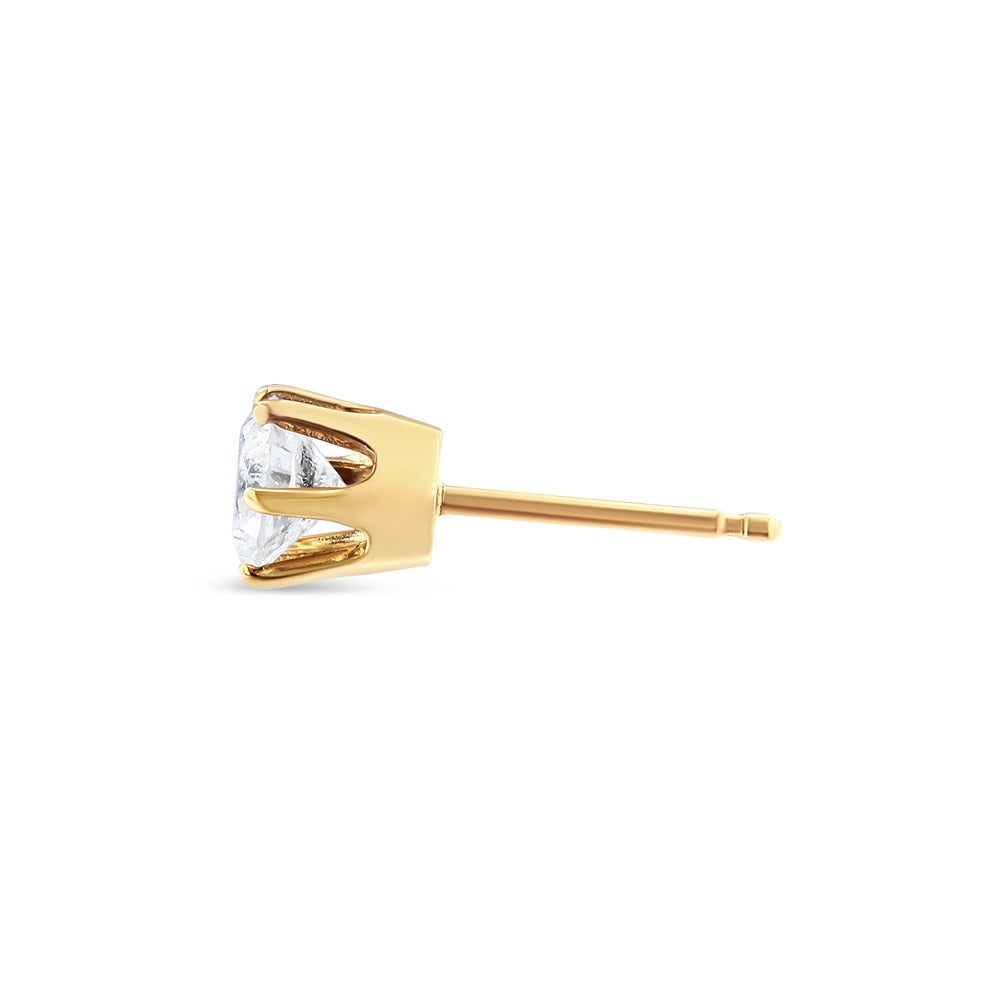 Pendiente solitario de diamante de 6 puntas en oro amarillo de 14 quilates (3/8 ct, color IJ, claridad I2-I3) - Friggin Jewelry