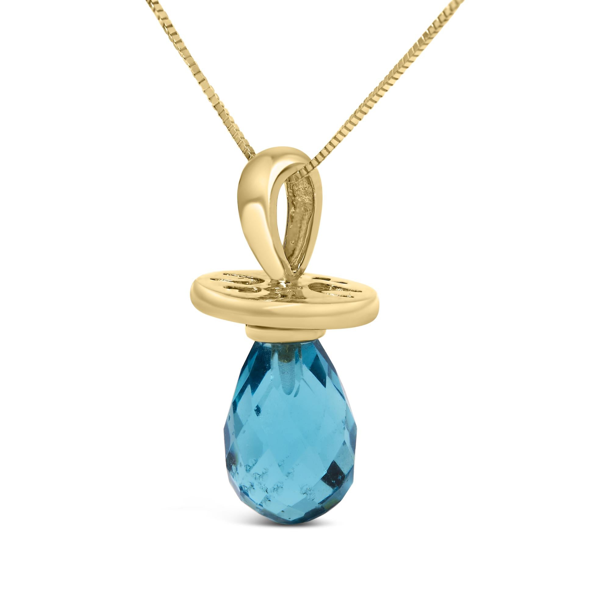 14K Yellow Gold and Blue Quartz Pacifier Pendant Necklace - 18" Inches - Friggin Jewelry